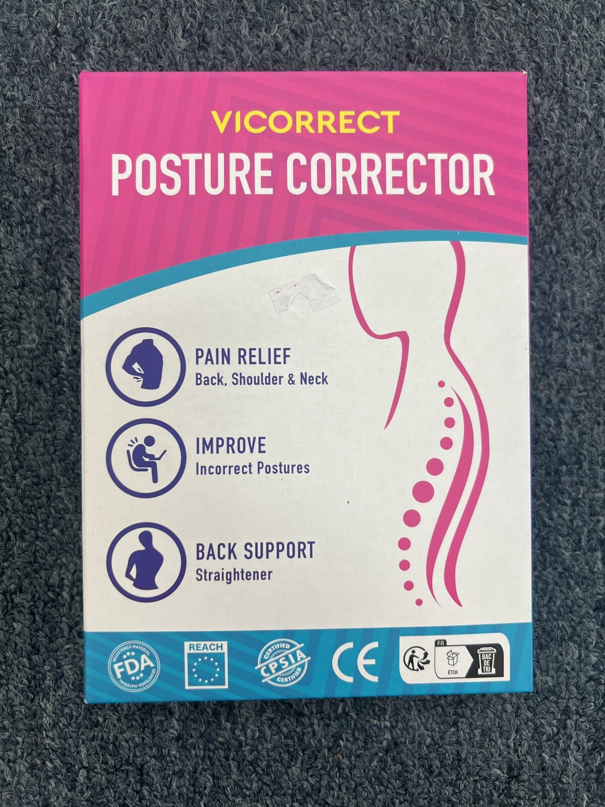 Vicorrect Posture Corrector Adjustable Upper Back Brace Pink LG. / XL. 33in-43in