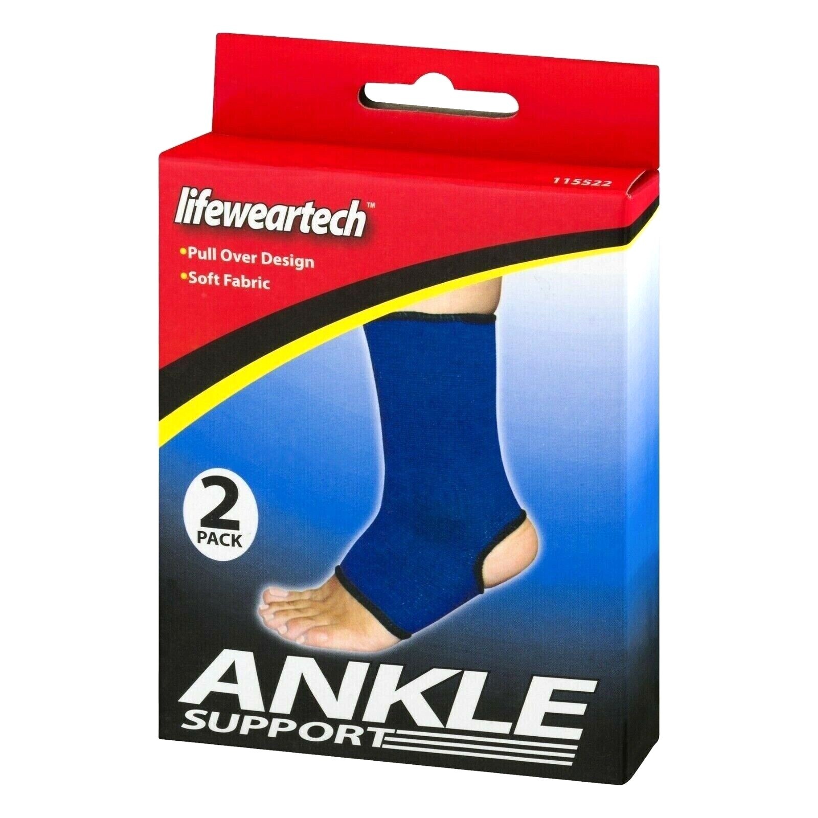 Ankle Support Compression Elastic Sleeve Pain Relief Sports Pull On Unisex 2-2pk