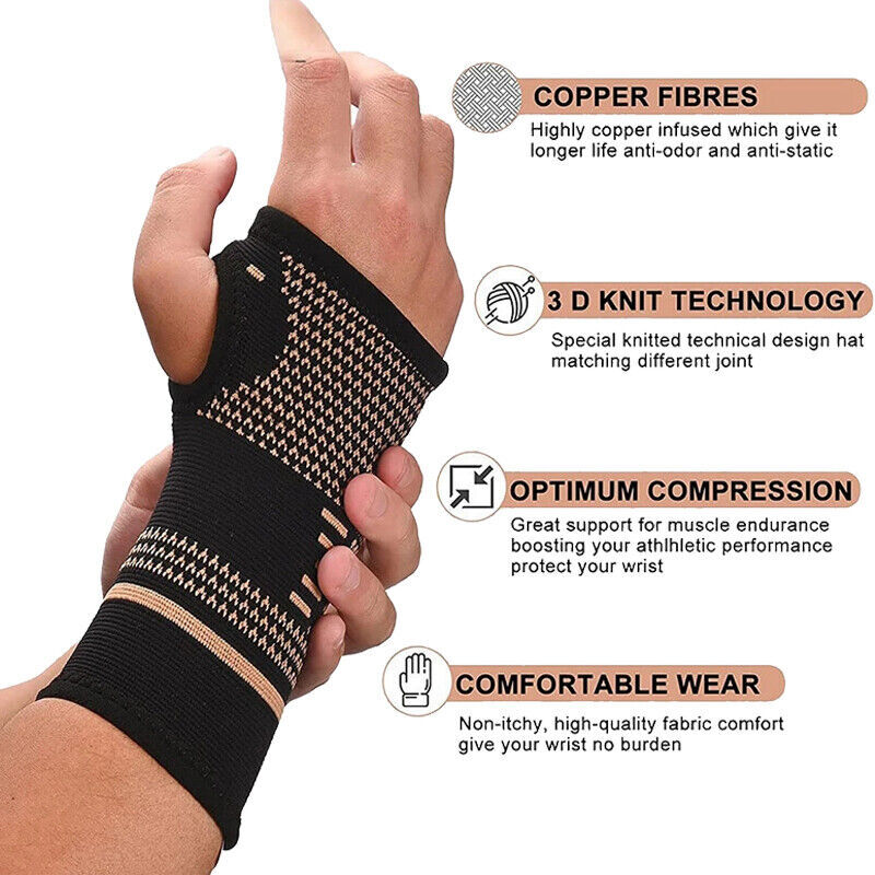 Copper Compression Wrist Support Arthritis Glove Joint Pain Relief Carpal Tunnel
