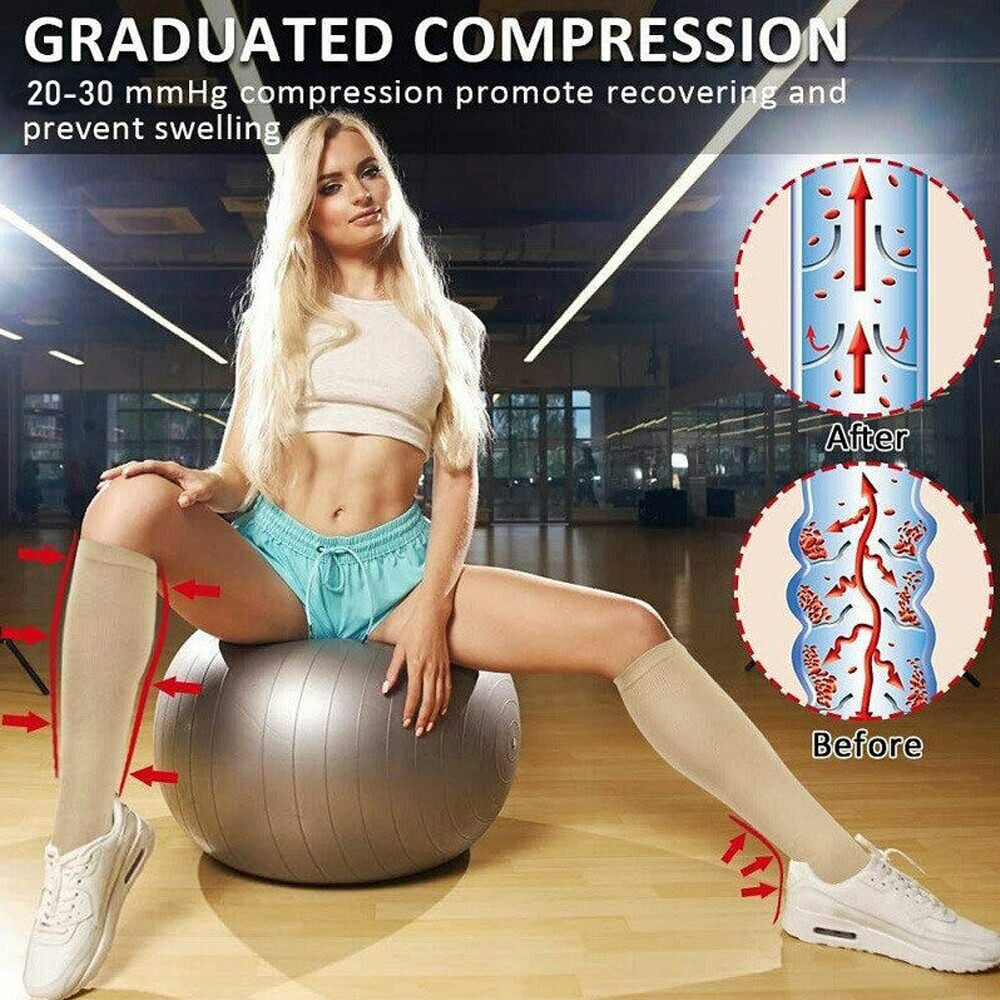 Zipper Compression Socks Knee High Open Toe Stockings 20-30 mmhg for Diabetic