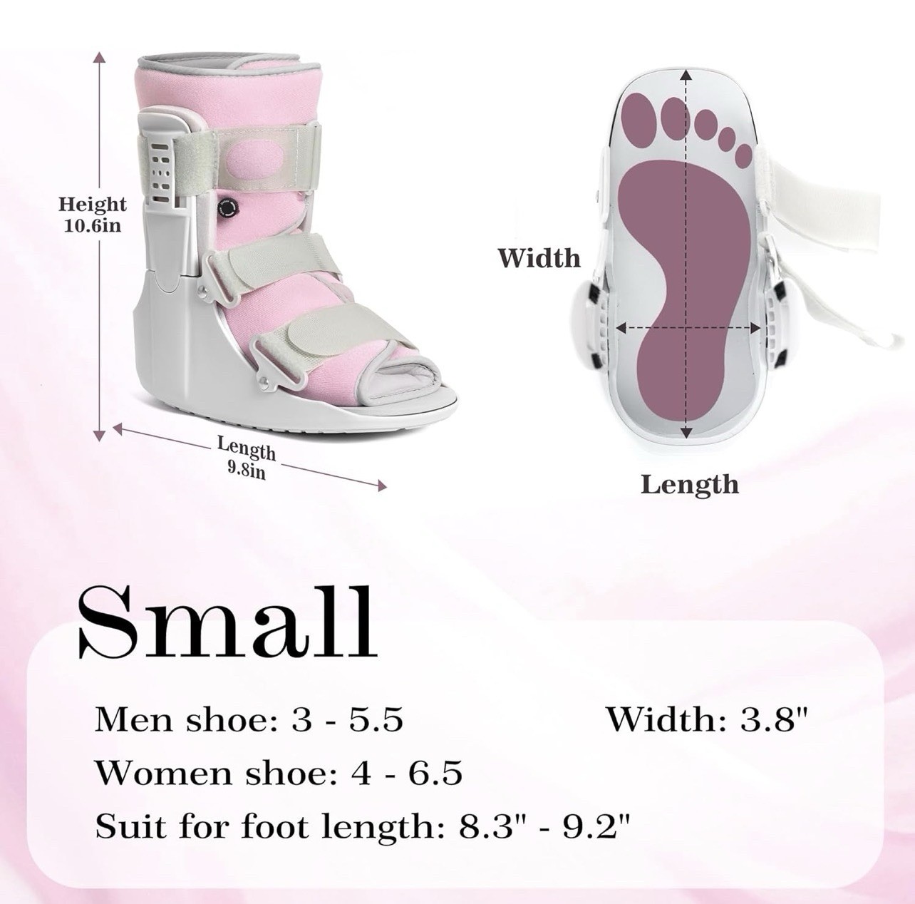 Jewlri Walking Boot Foot Injury Ankle Sprain Grey Pink Women Small