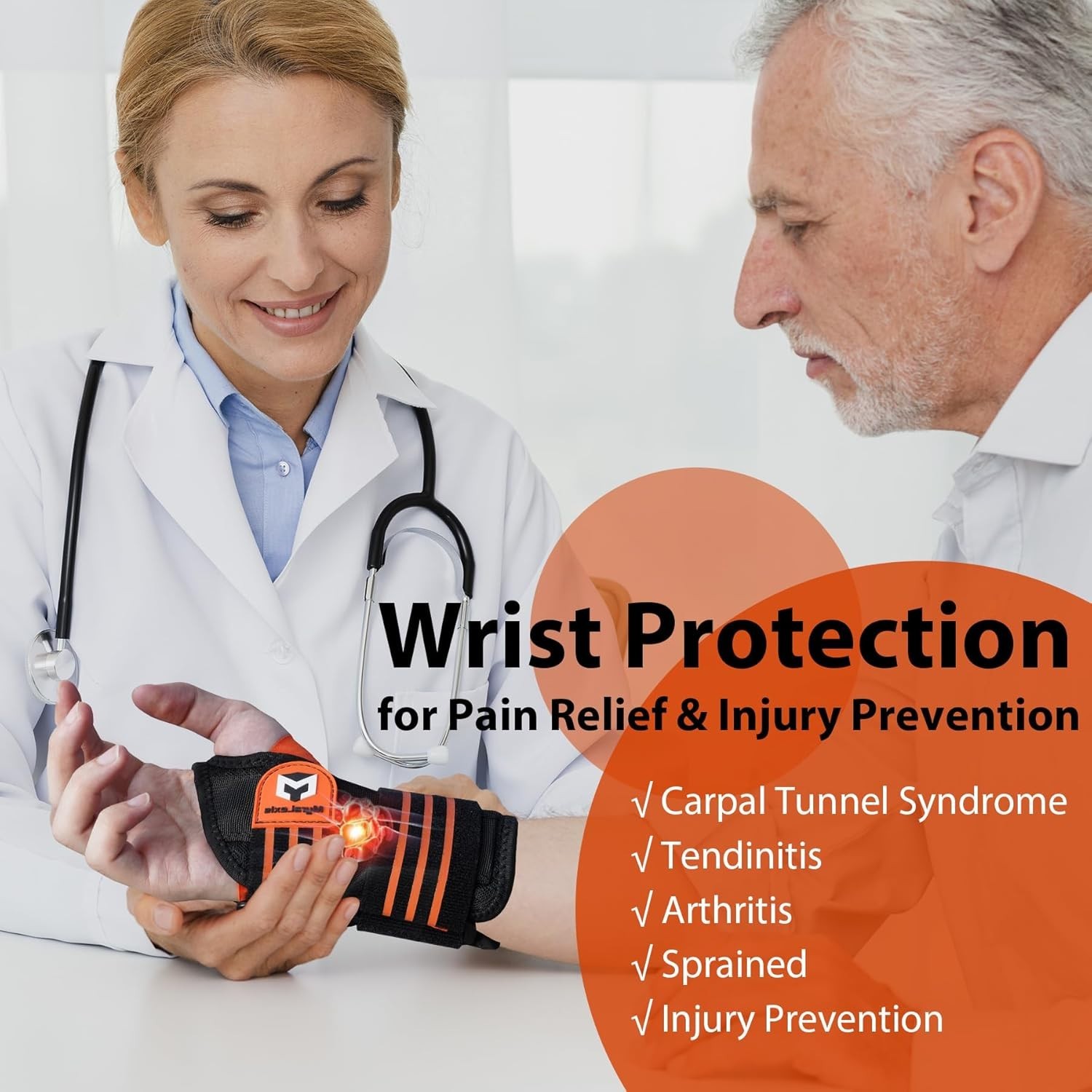 2PK Wrist Brace for Carpal Tunnel – Adjustable Night Support Brace with Splints