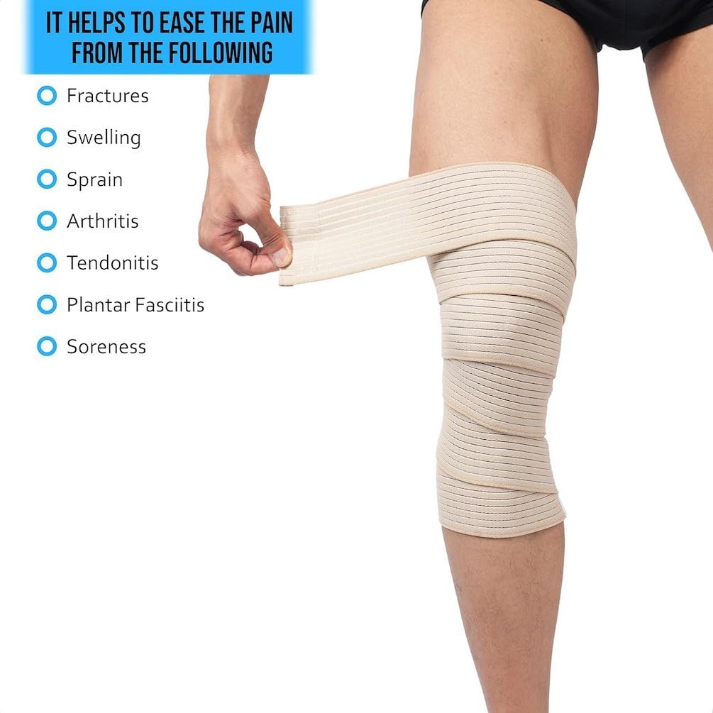 Extra Long Elastic Knee Wrap Compression Bandage Brace Support X-Large, Beige
