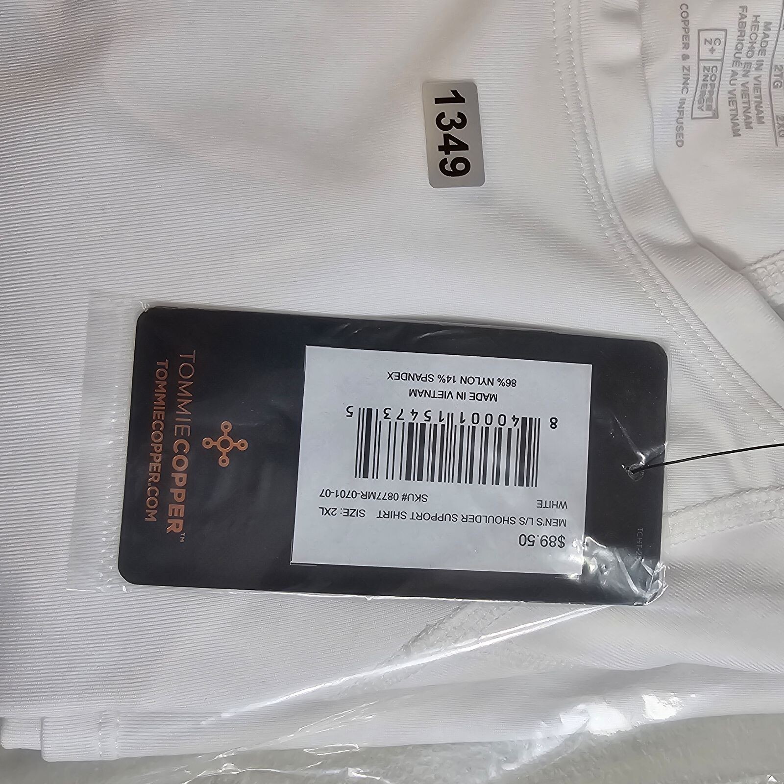 Tommie Copper White Long Sleeve Shoulder Support 2XL Upper Back Pain Brace Shirt