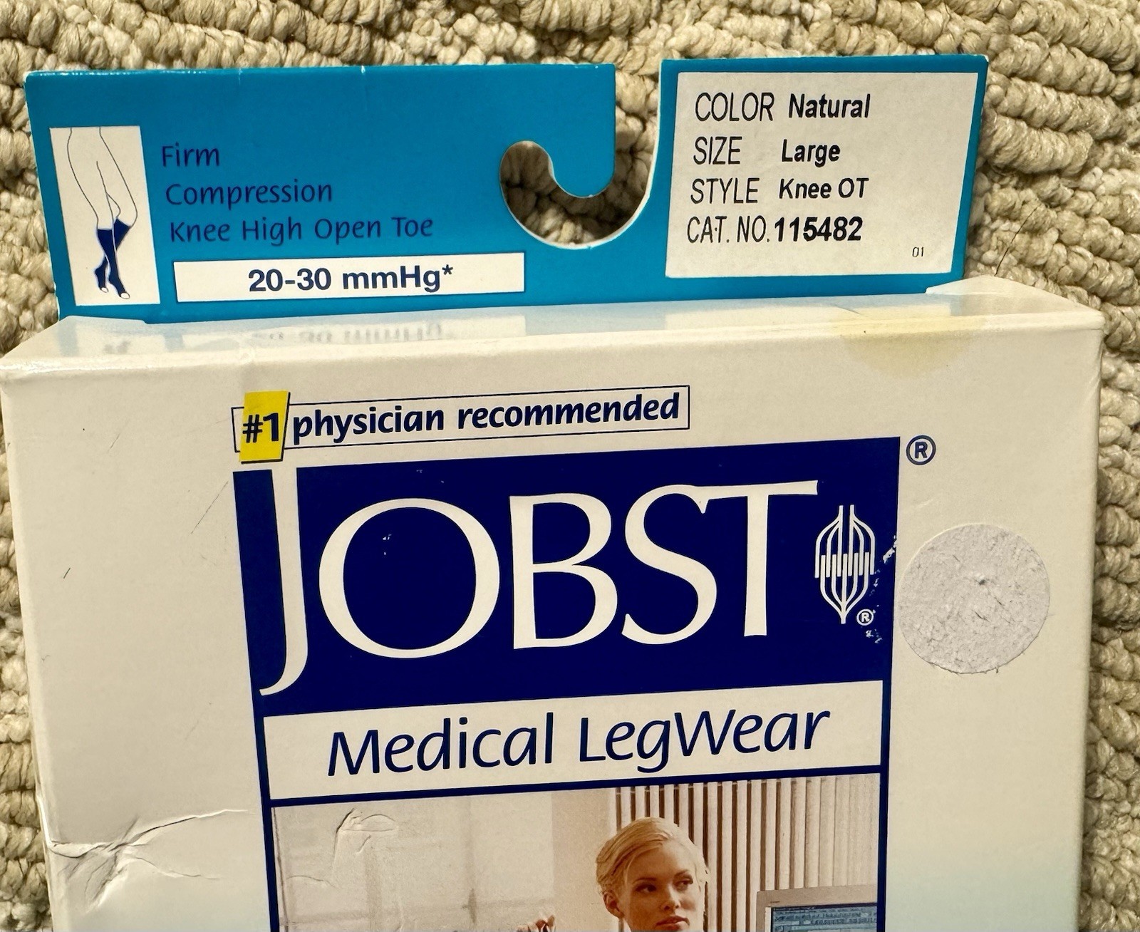 Jobst Opaque 20-30 mmHg Lg Natural Firm Compression Pantyhose Knee High Open Toe