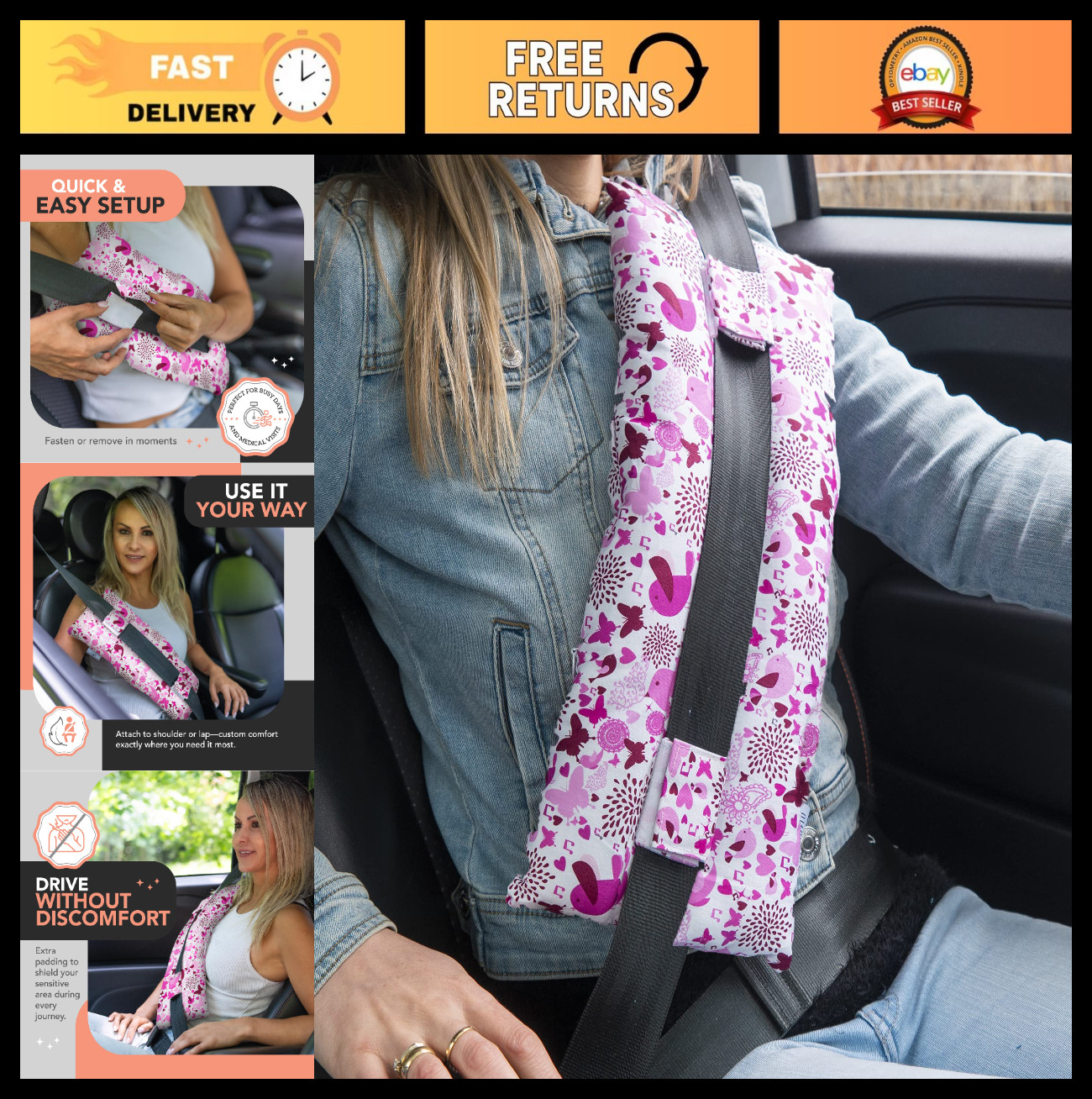 Mastectomy & Heart Surgery Pillow, Chemo Recovery Seatbelt Cushion, C-section &