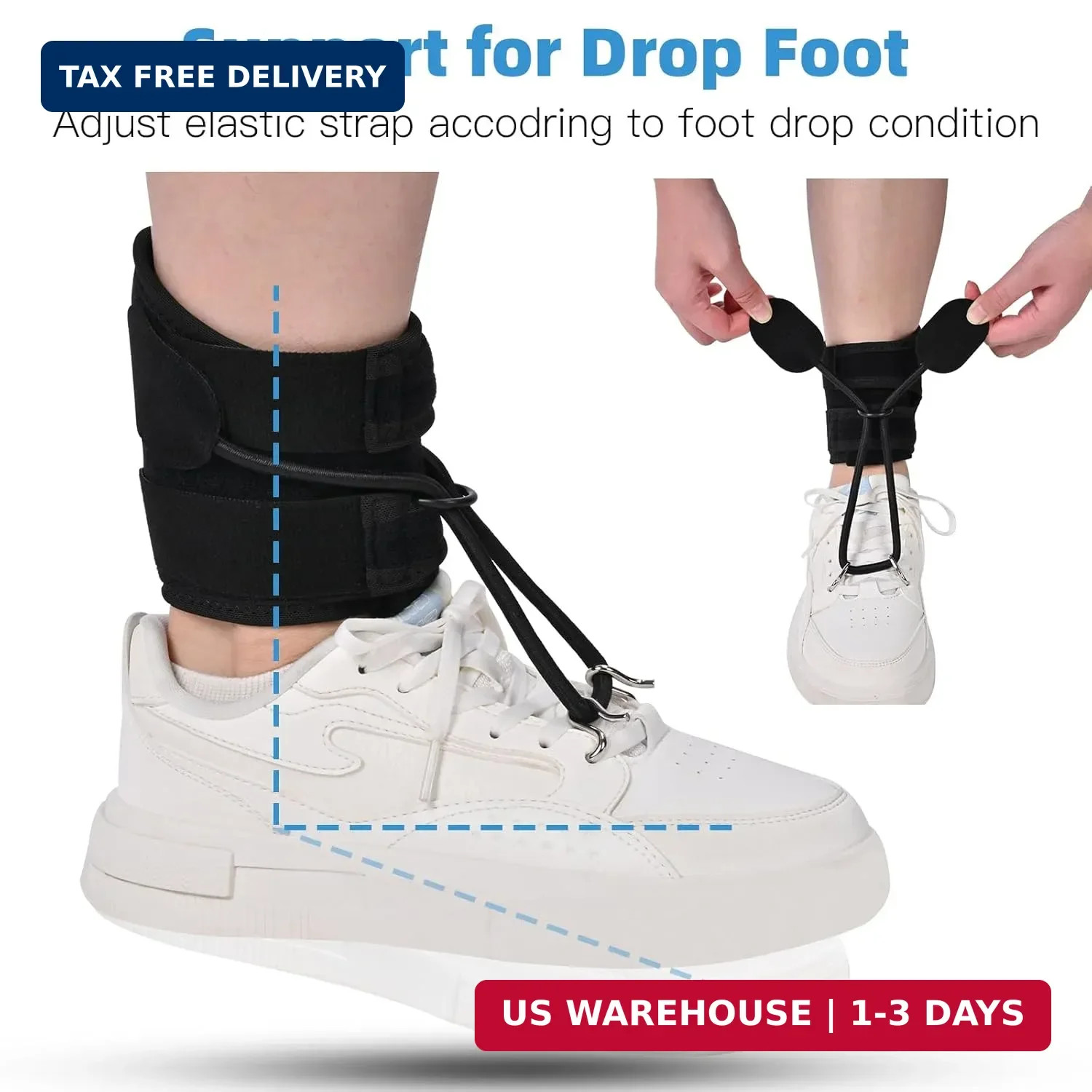 AFO Foot Drop Brace for Walking with Shoes, Adjustable Ankle Support, Secure Rin
