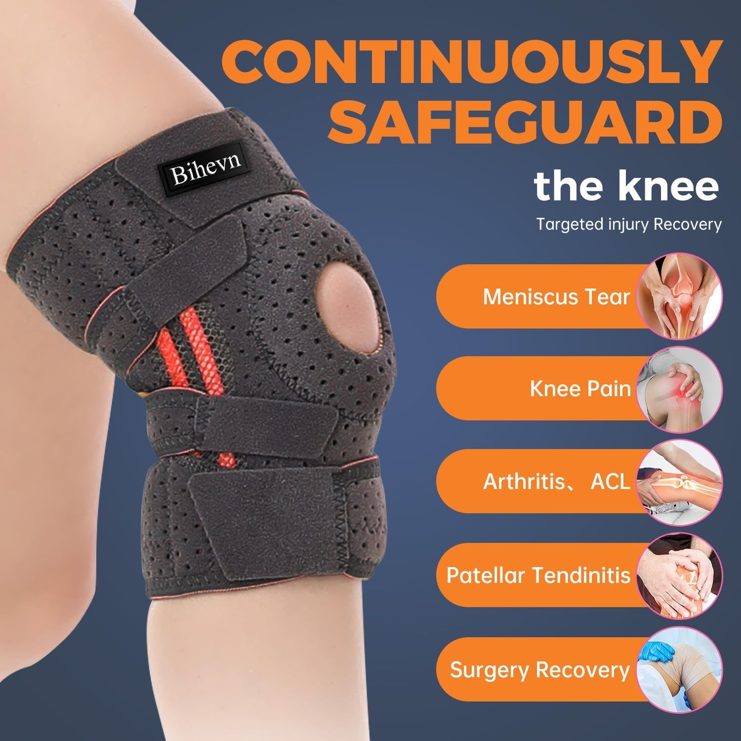 Knee Brace Sleeve Compression Support Joint Pain Arthritis Relief 21-27.5″