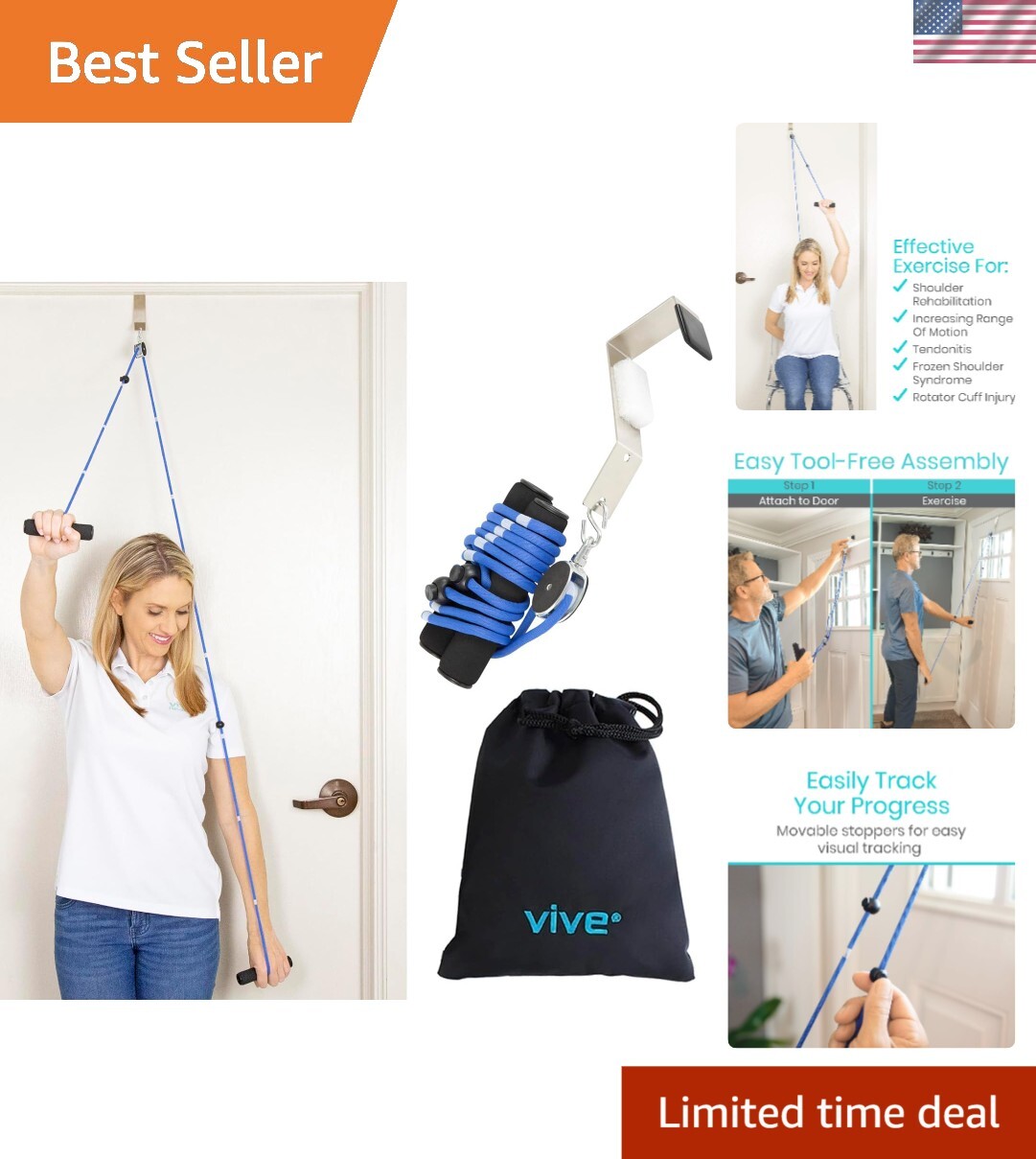 Effortless Shoulder Rehab Pulley with Measuring Rope – Ideal for Home Therapy