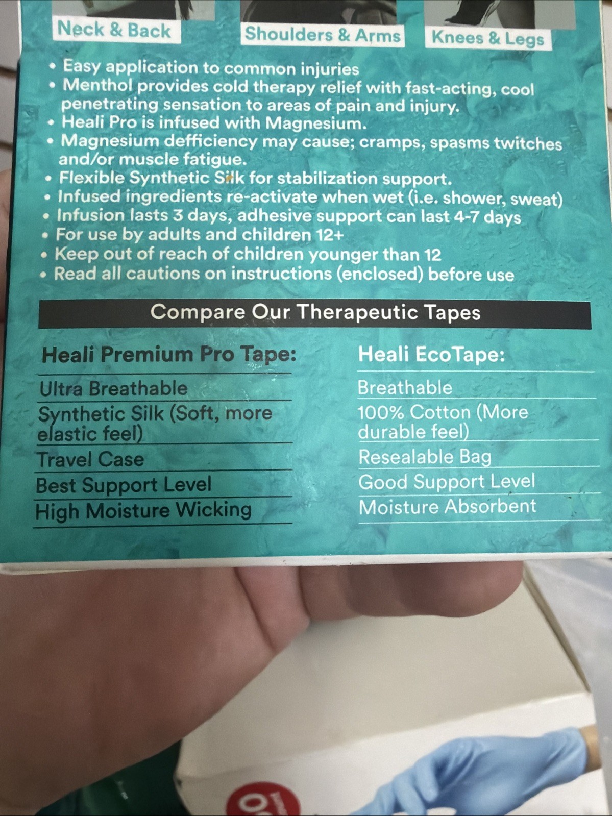 Heali Kinesiology Tape Infused Magnesium Menthol Blue Splatter Pre Cut Sealed