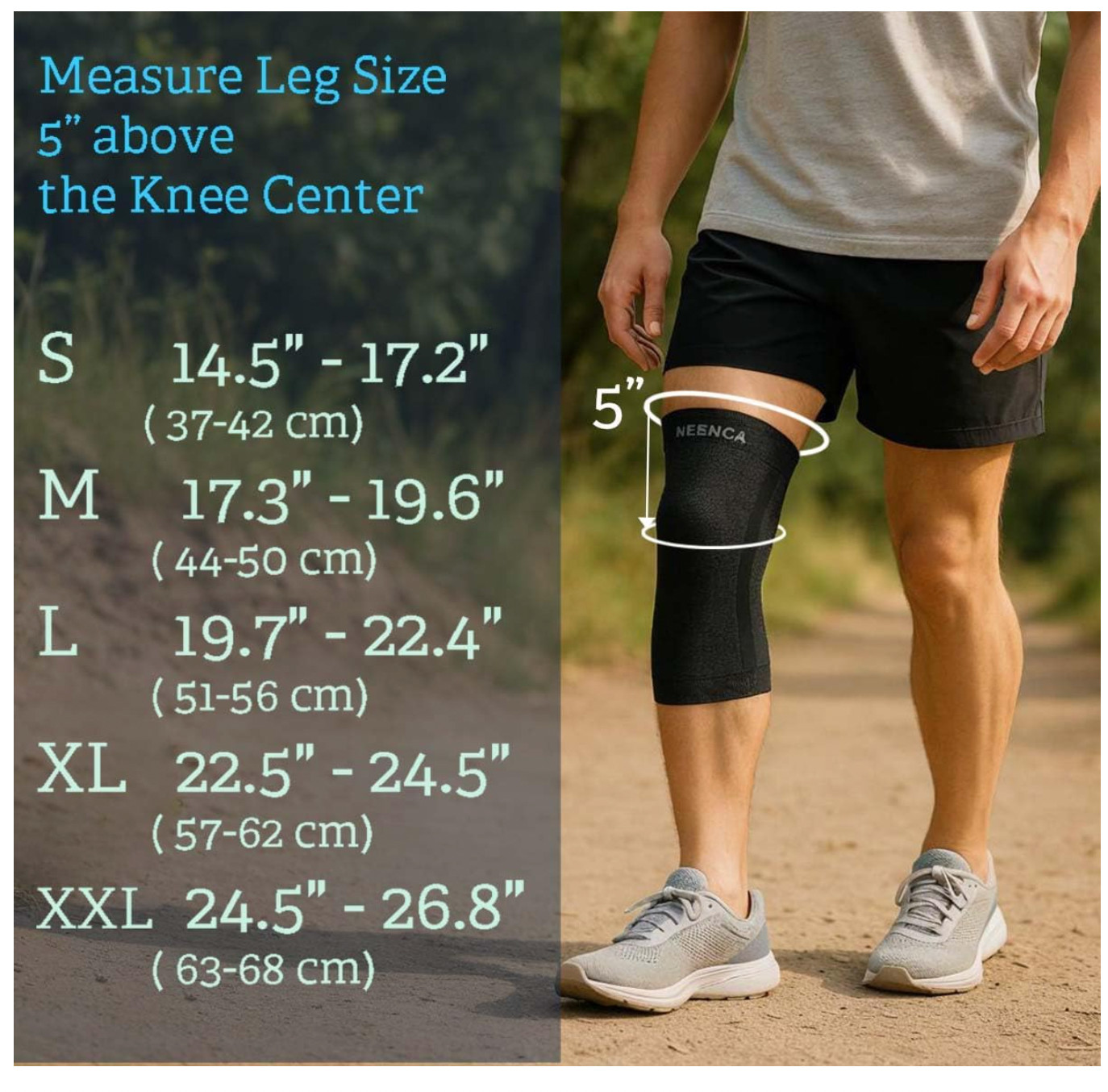 NEENCA Knee Compression Sleeve – Knee Brace XXXL Grey with White Stripe