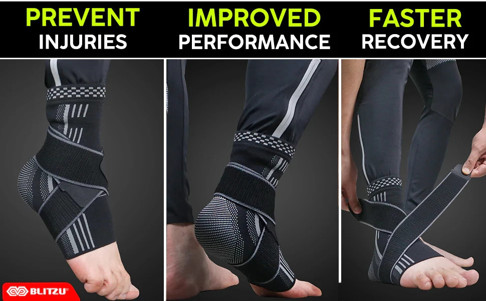 Blitzu Ankle Compression Sleeve Size Large Support Brace for Pain Relief & Sport