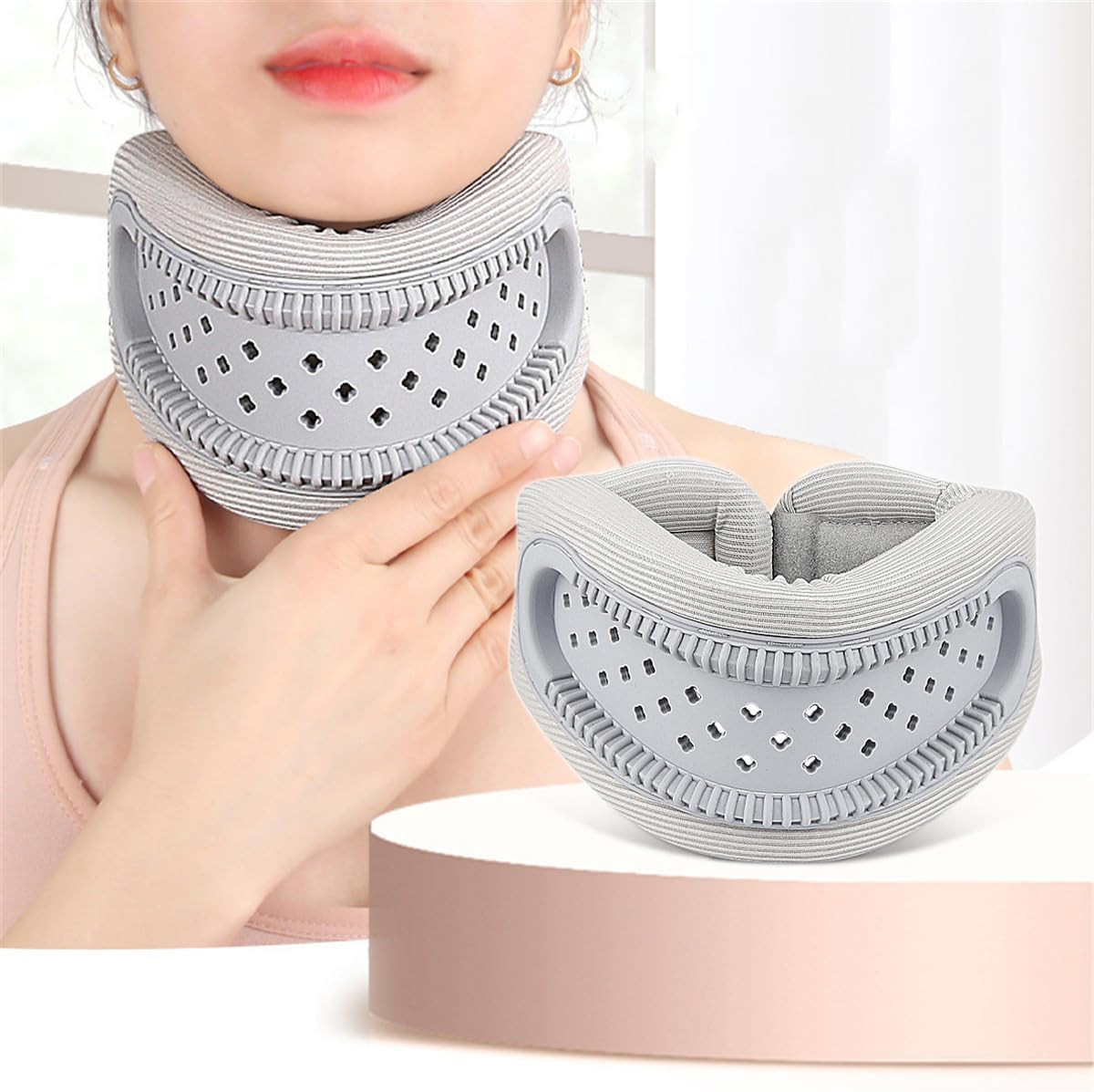 Neck Brace Cervical Collar Adjustable Neck Support Gray Memory Foam
