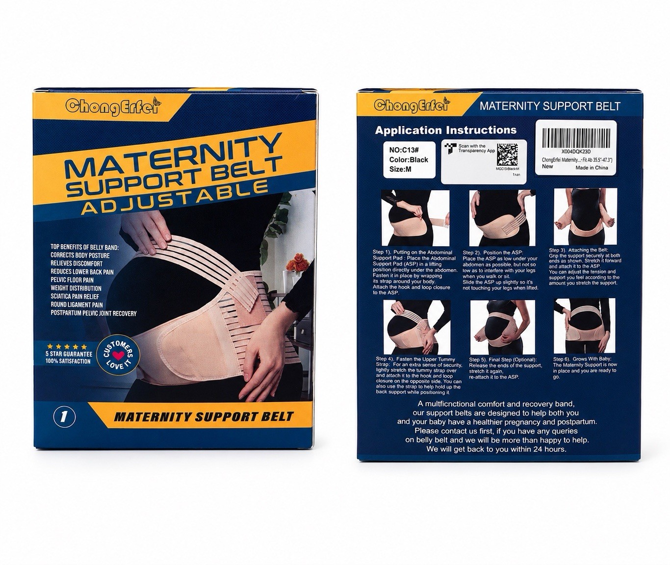 Maternity Support Belt Adjustable Black Size M