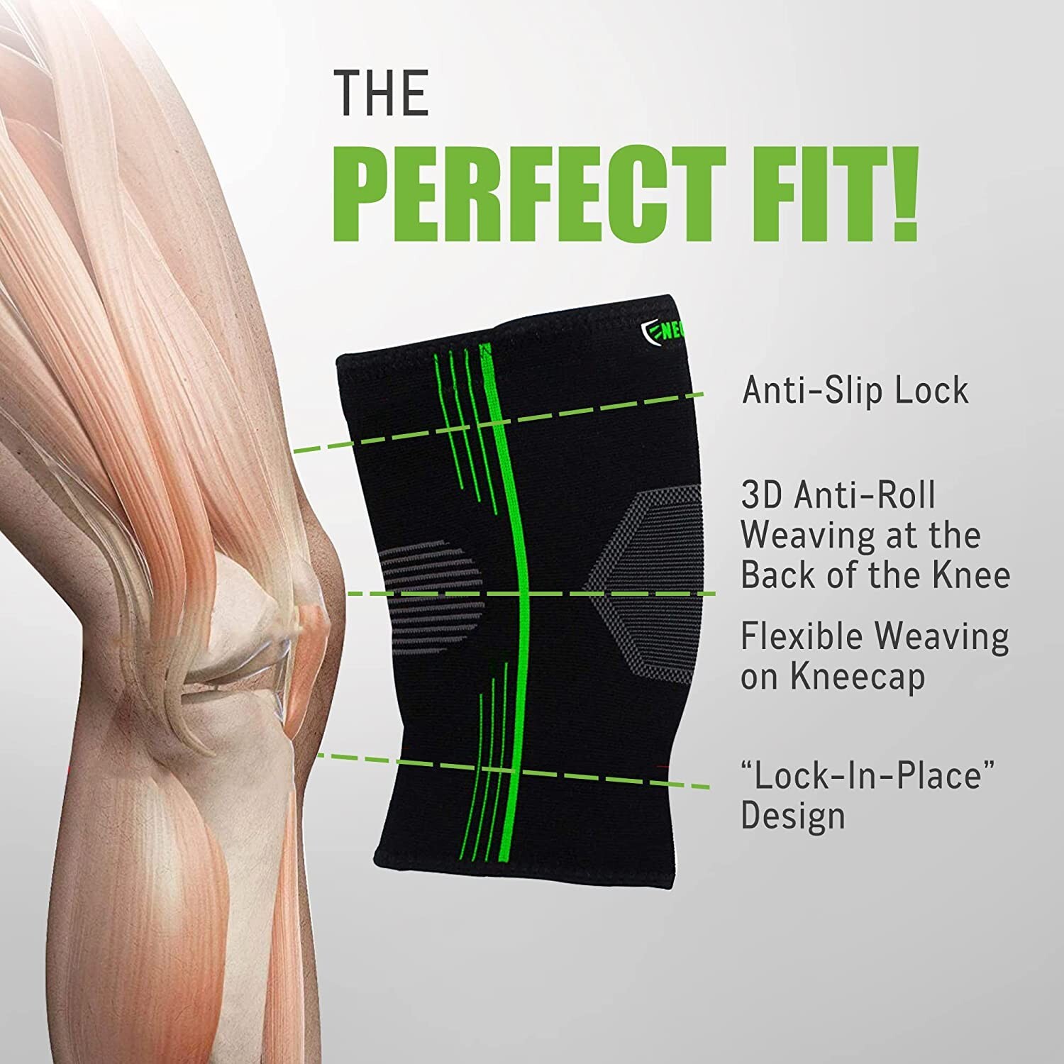 NeoAlly Compression Knee Sleeve for knee pain, gym knee sleeve, green, L