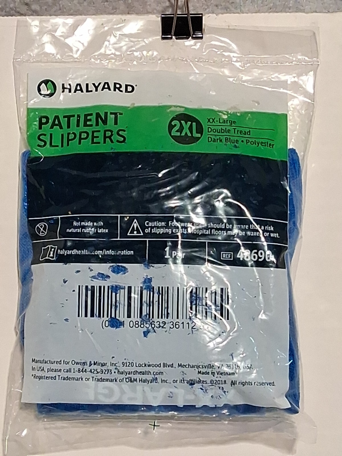 HALYARD Patient Slippers 2XL XXL Double Tread 48690 Blue Grippy Socks