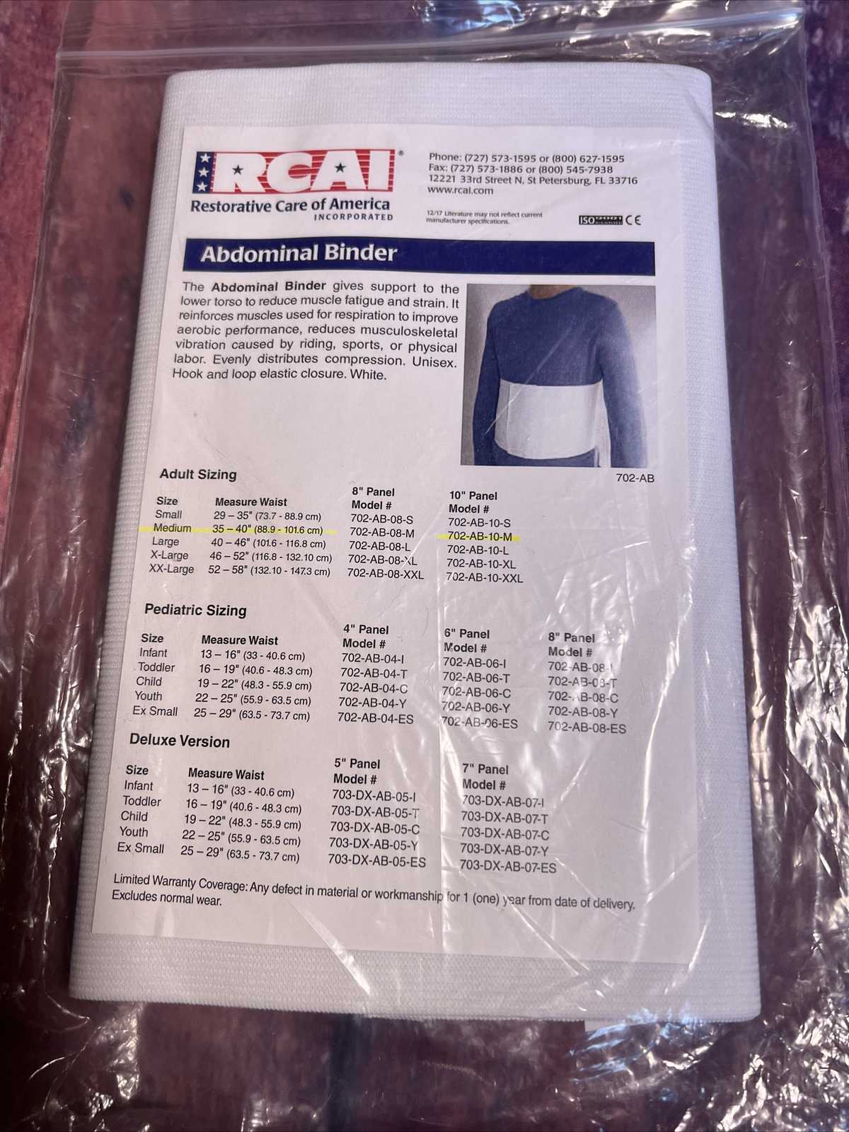Restorative Care of America Incorporated 10″ Abdominal Binders – size: M(35-40″)