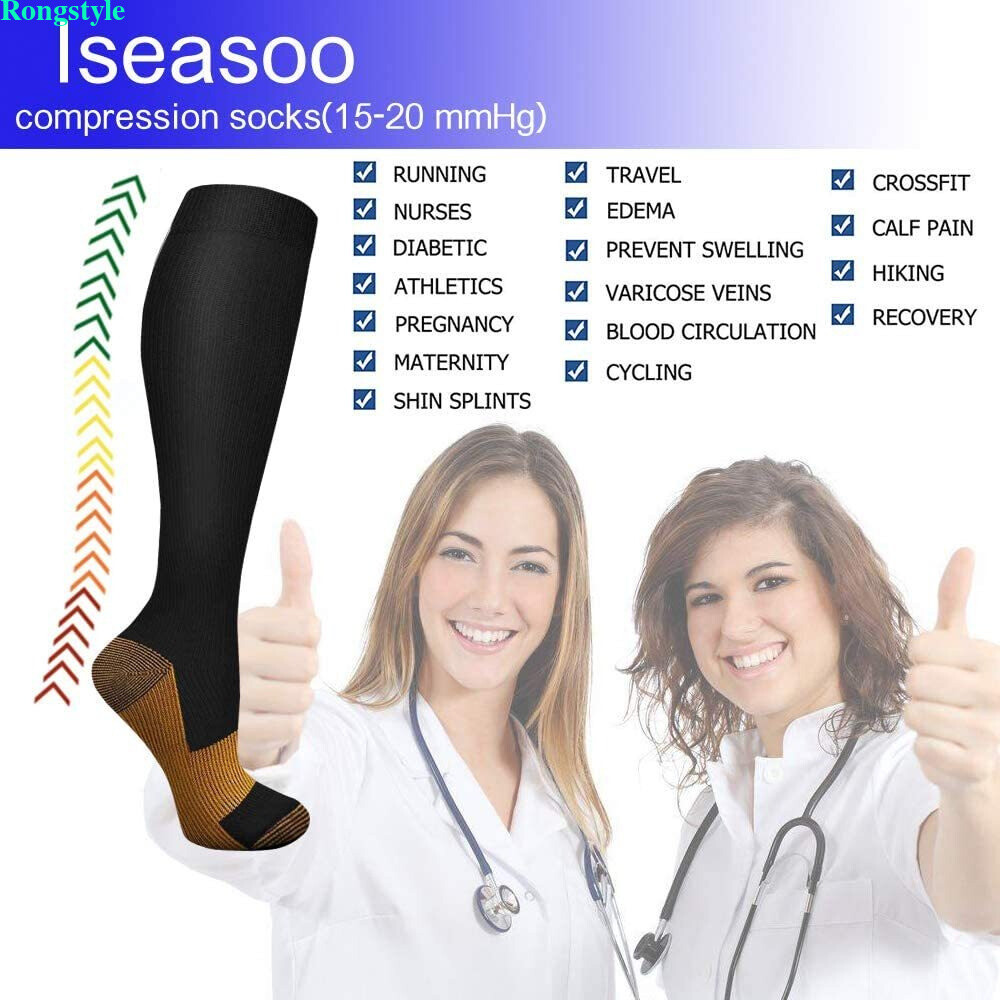 1/3 Pairs Copper Compression Socks 20-30mmHg Graduated Support Mens Womens S-XXL