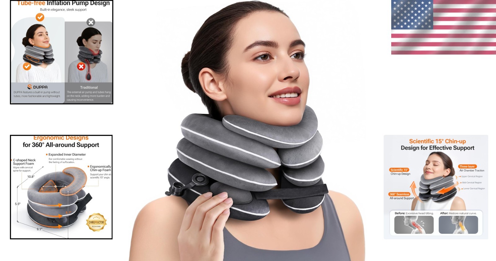 3-Layer Inflatable Neck Stretcher for Pain Relief – Custom Fit 11.4-14.0 in