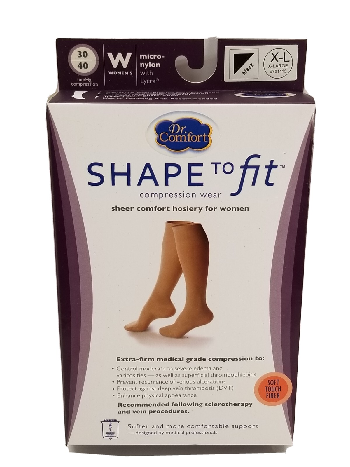 Shape to Fit Women Compression Wear Sheer Dr Comfort Hosiery 30-40 mmHg XL Black