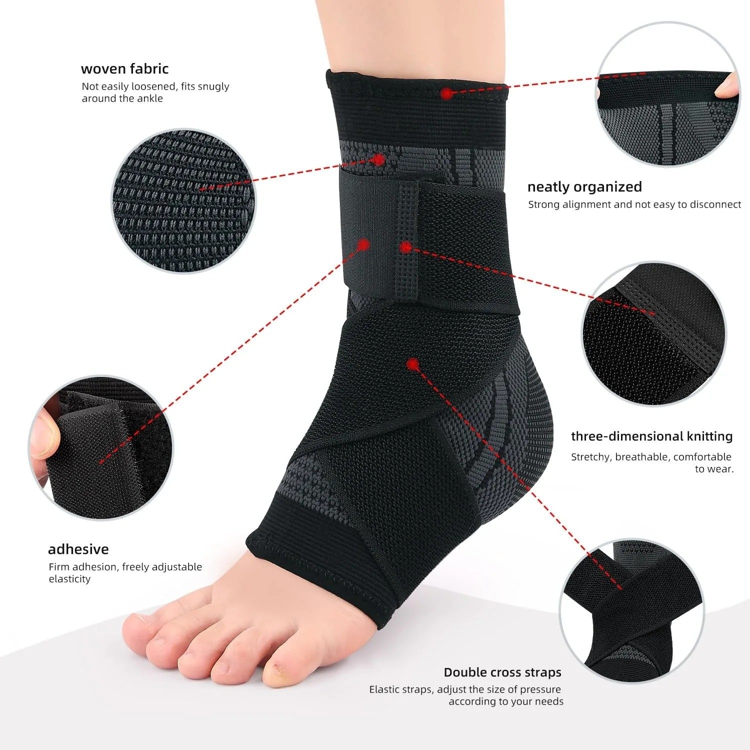 Ankle Support Brace, Adjustable Compression Ankle Braces for Sports Protection