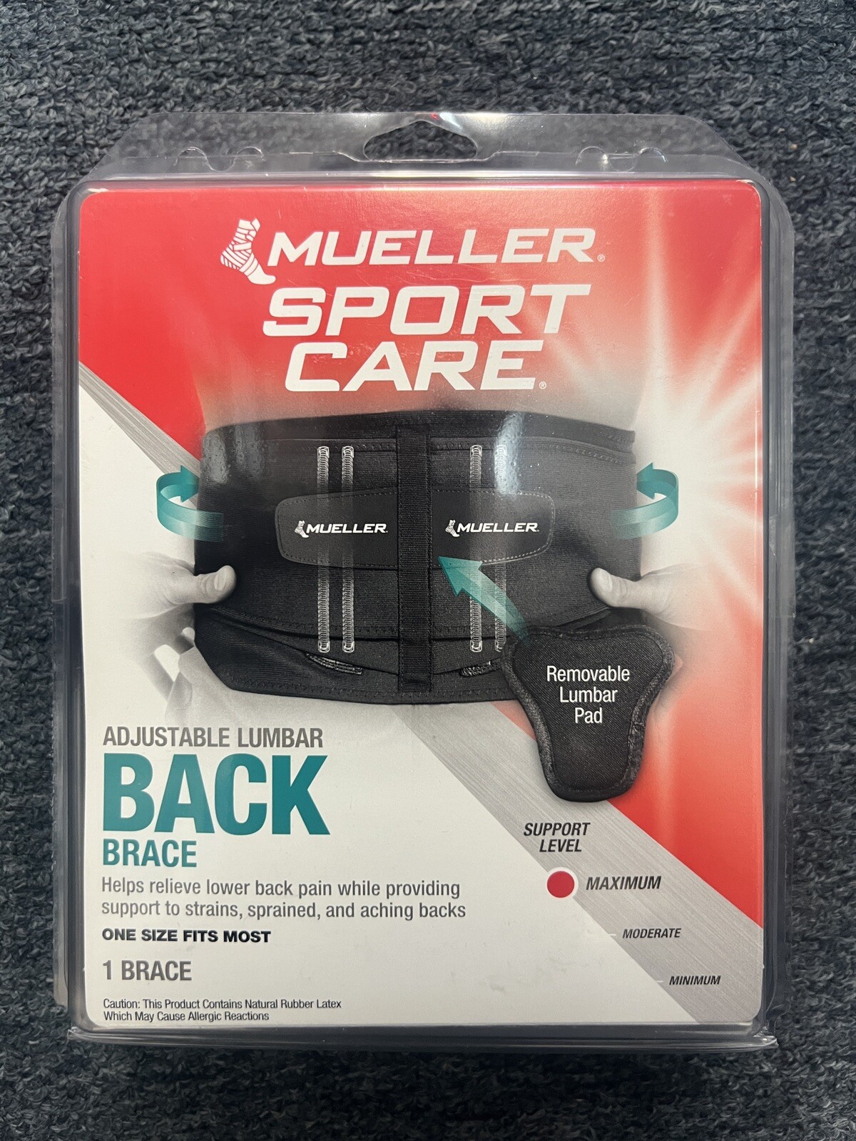 Mueller Sports Medicine Adjustable Lumbar Back Brace One Size Fits All, NEW DS
