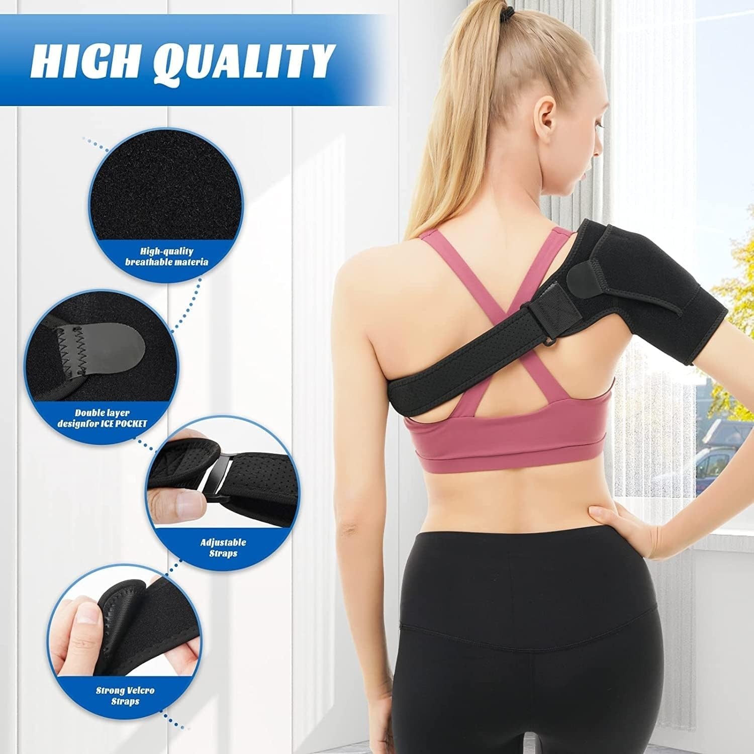 Shoulder Brace Support Compression Sleeve Torn Rotator Cuff AC Joint Stabilizer