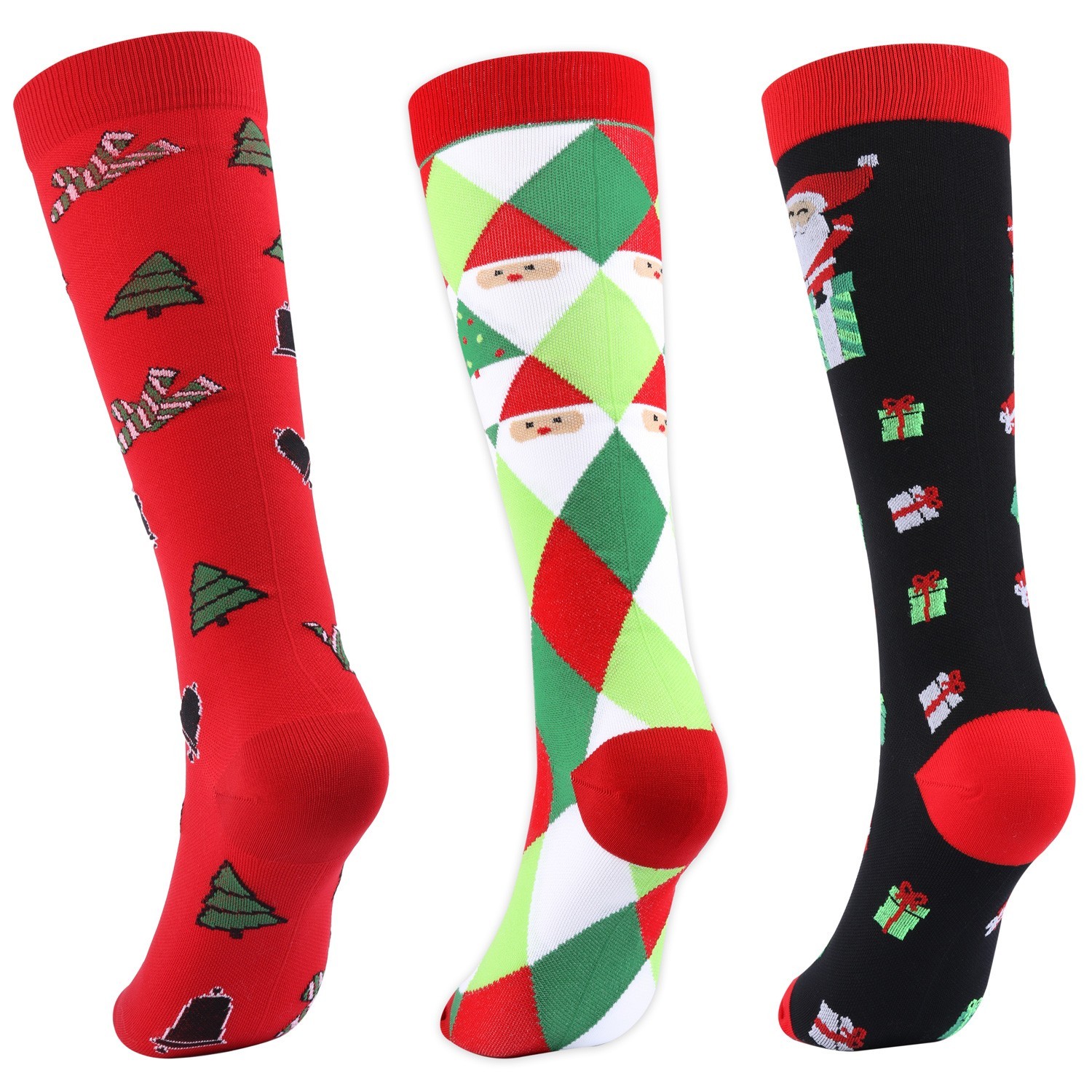 3-Pack Christmas Compression Stockings 20-30mmHg | Travel, Work, Sports Support