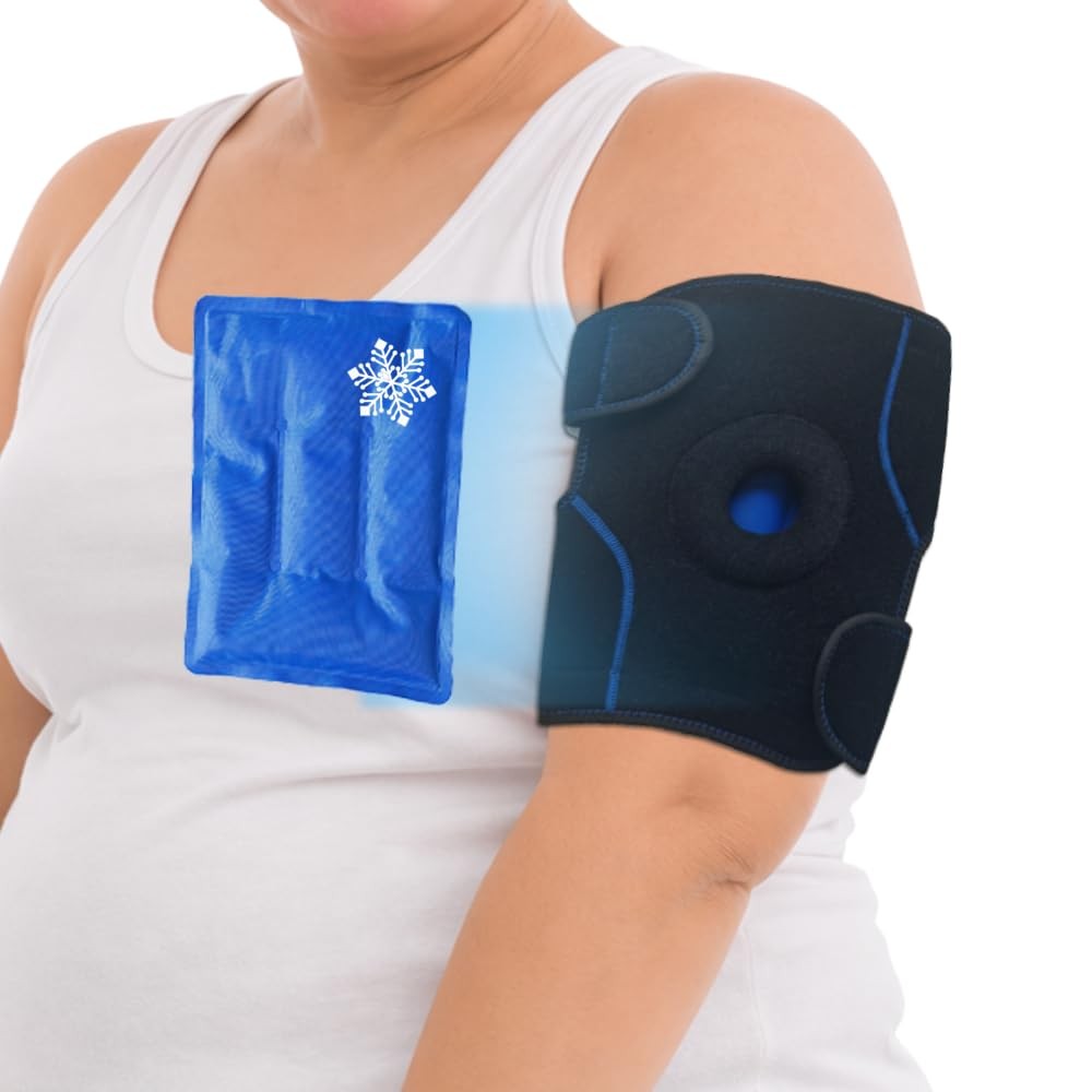 King Mills Plus Size Bicep Brace with Ice Pack for Upper Arm X-Large, Black