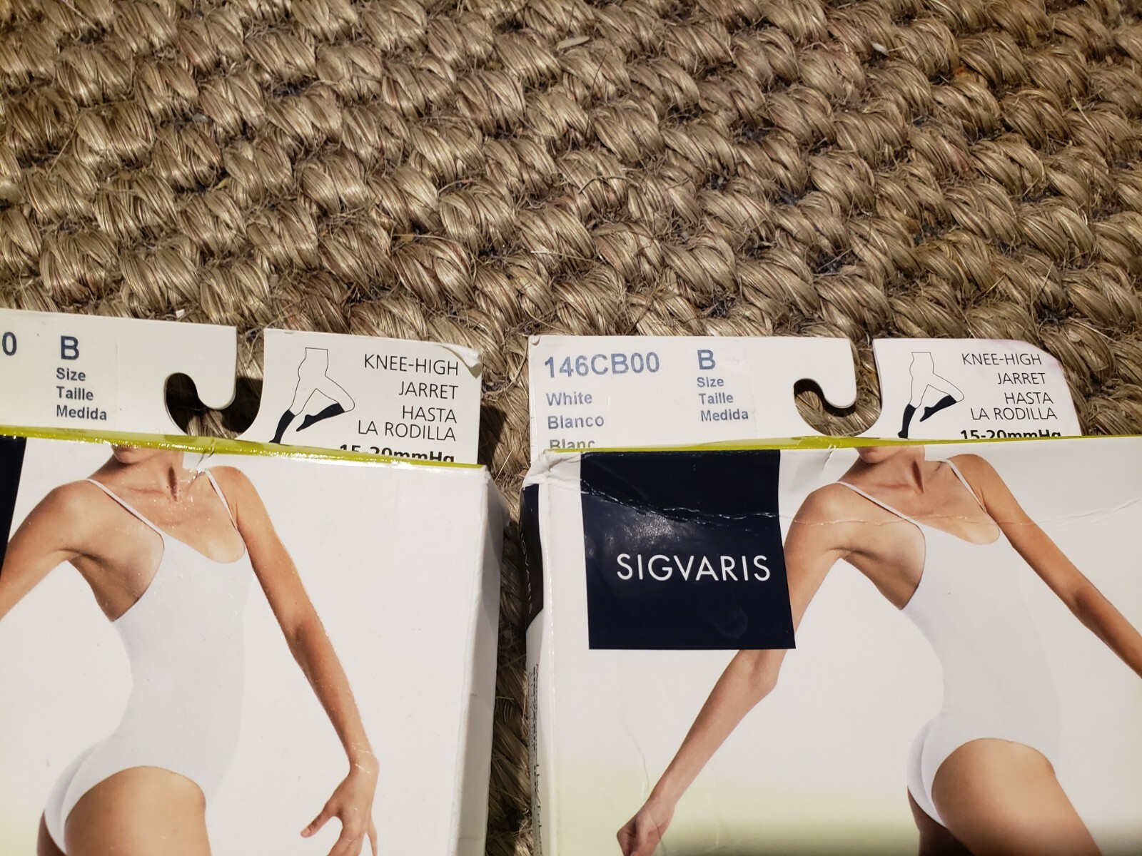2 lot SIGVARIS CASUAL COTTON 146 Knee High Compression Socks 15-20mmH szB white