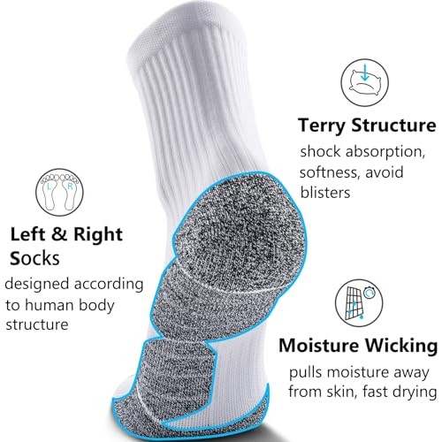 Cushioned Compression Sport Quarter Socks for Men Women Medium 8-pairs White