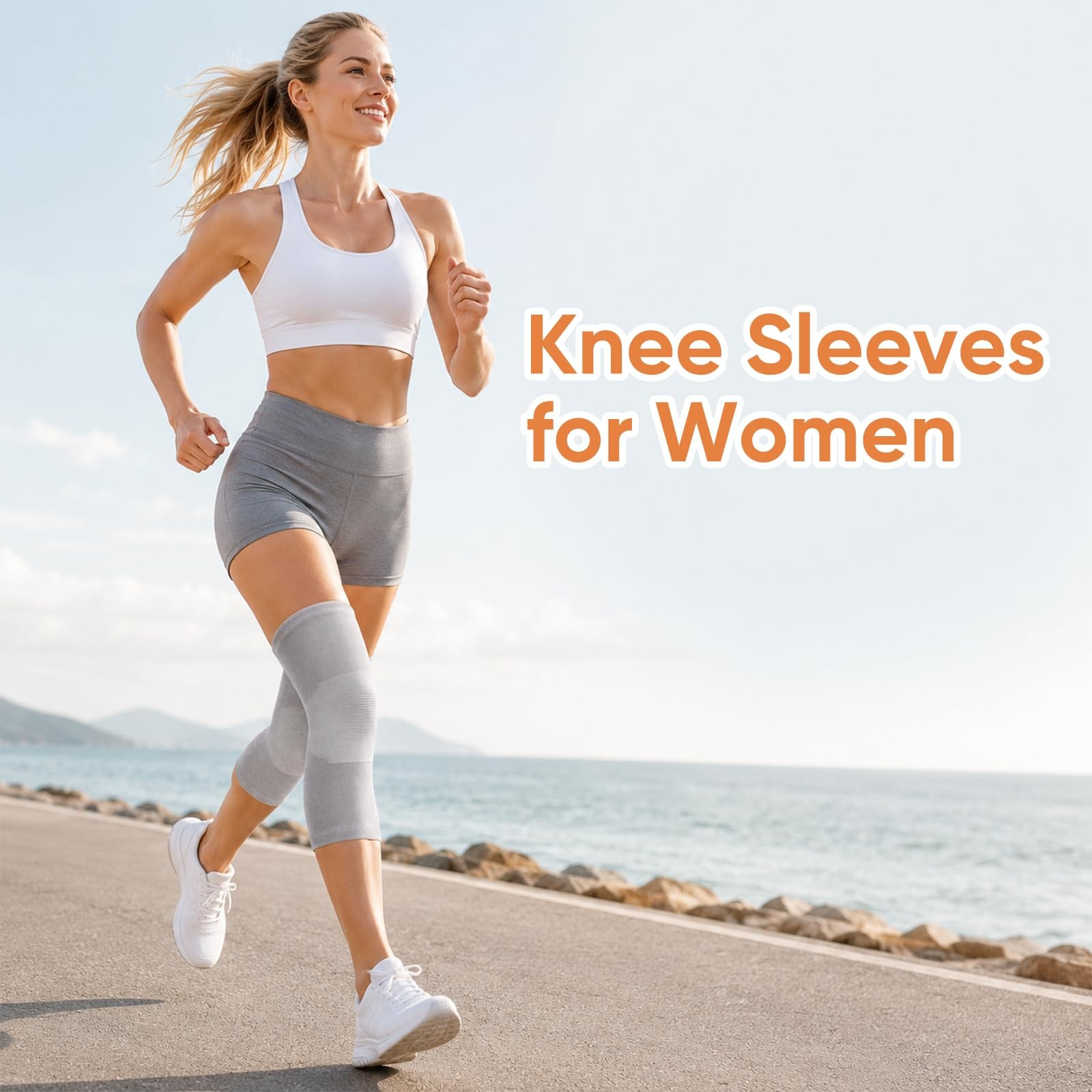 Bamboo Knee Sleeve for – One Pair Compression XL, off-white