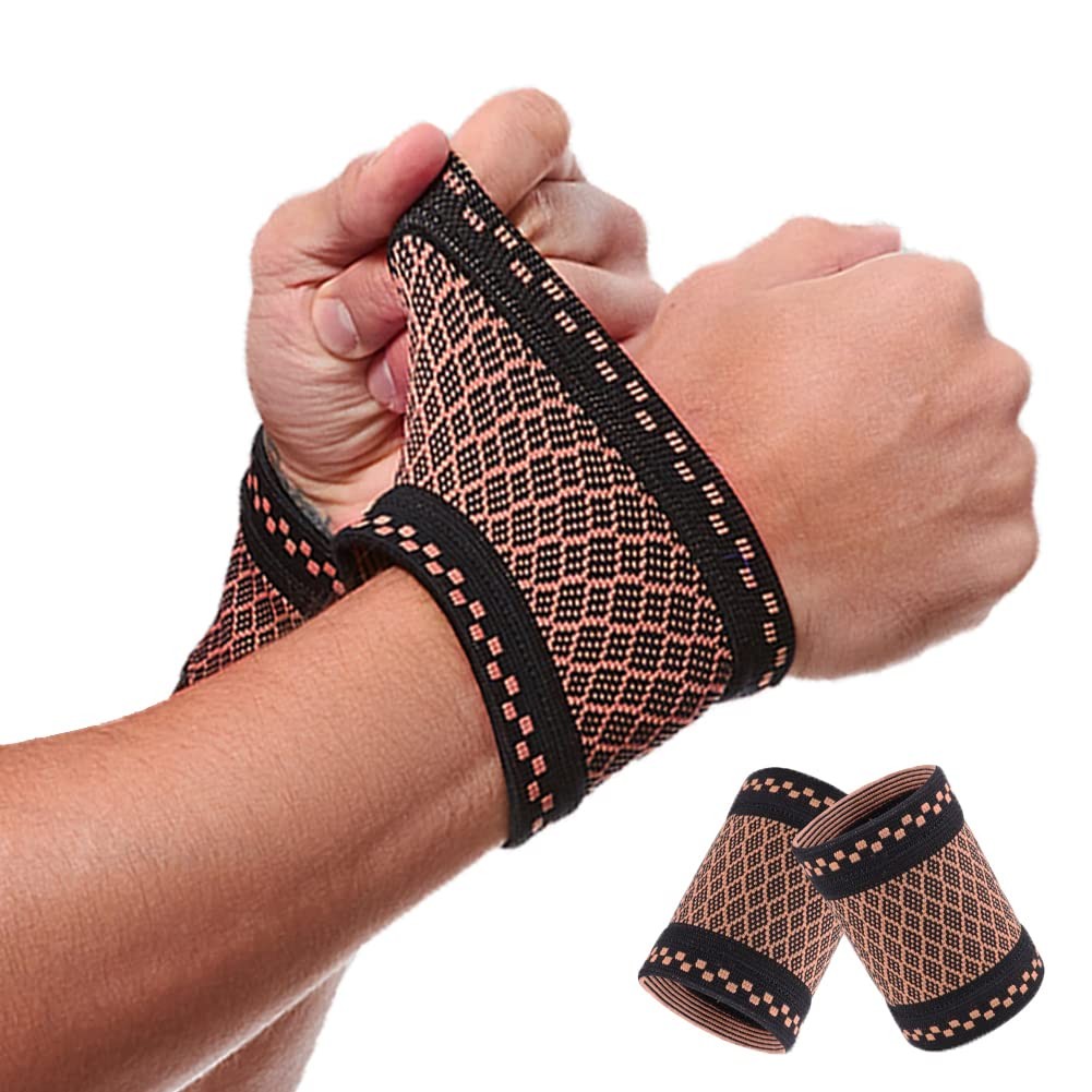 2 -Pcs Copper Wrist Compression Brace, Elastic Wrist Support Sleeve Wrist Braces