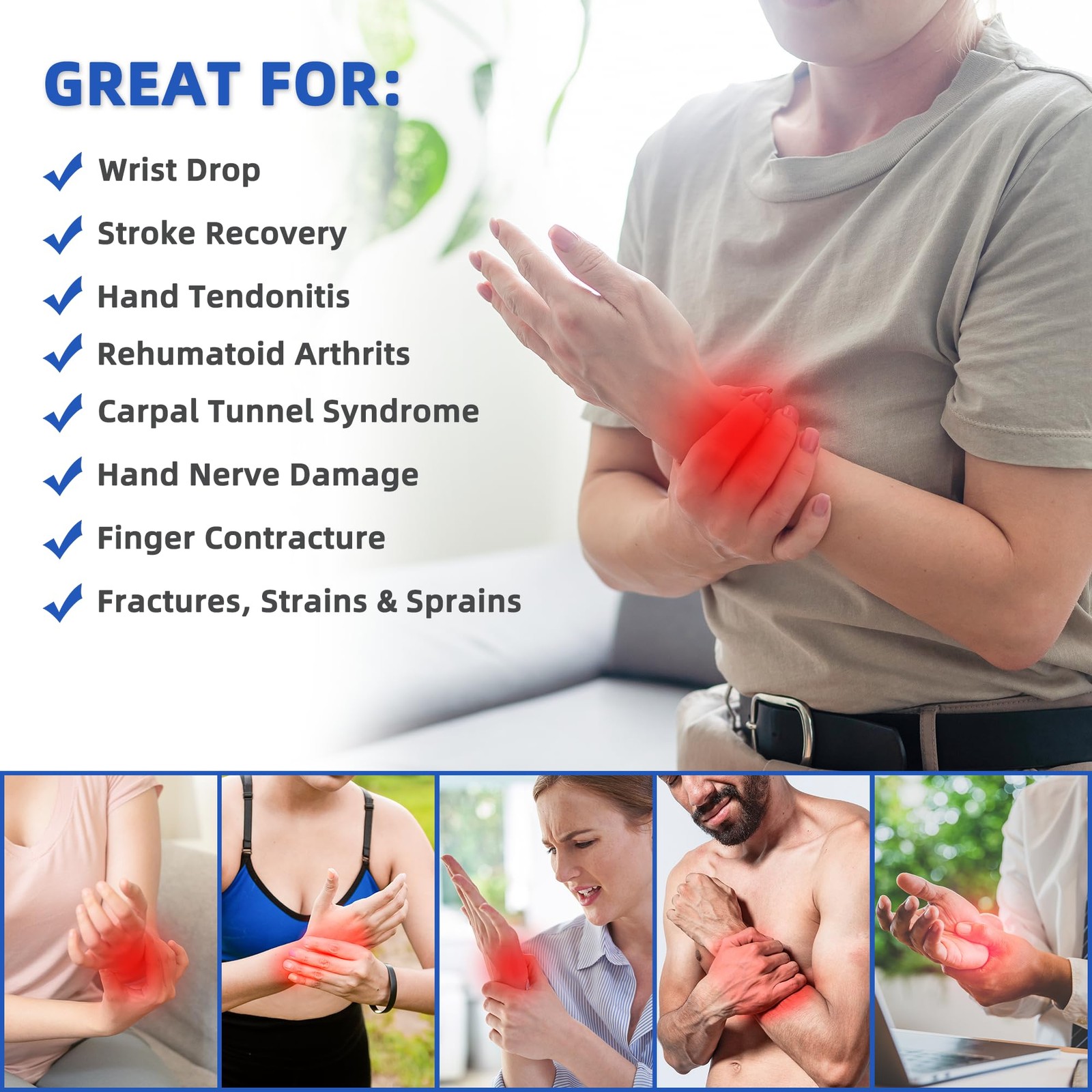 Resting Hand Splint, Stroke Hand Therapy Equipment, Hand Brace with Finger Su…
