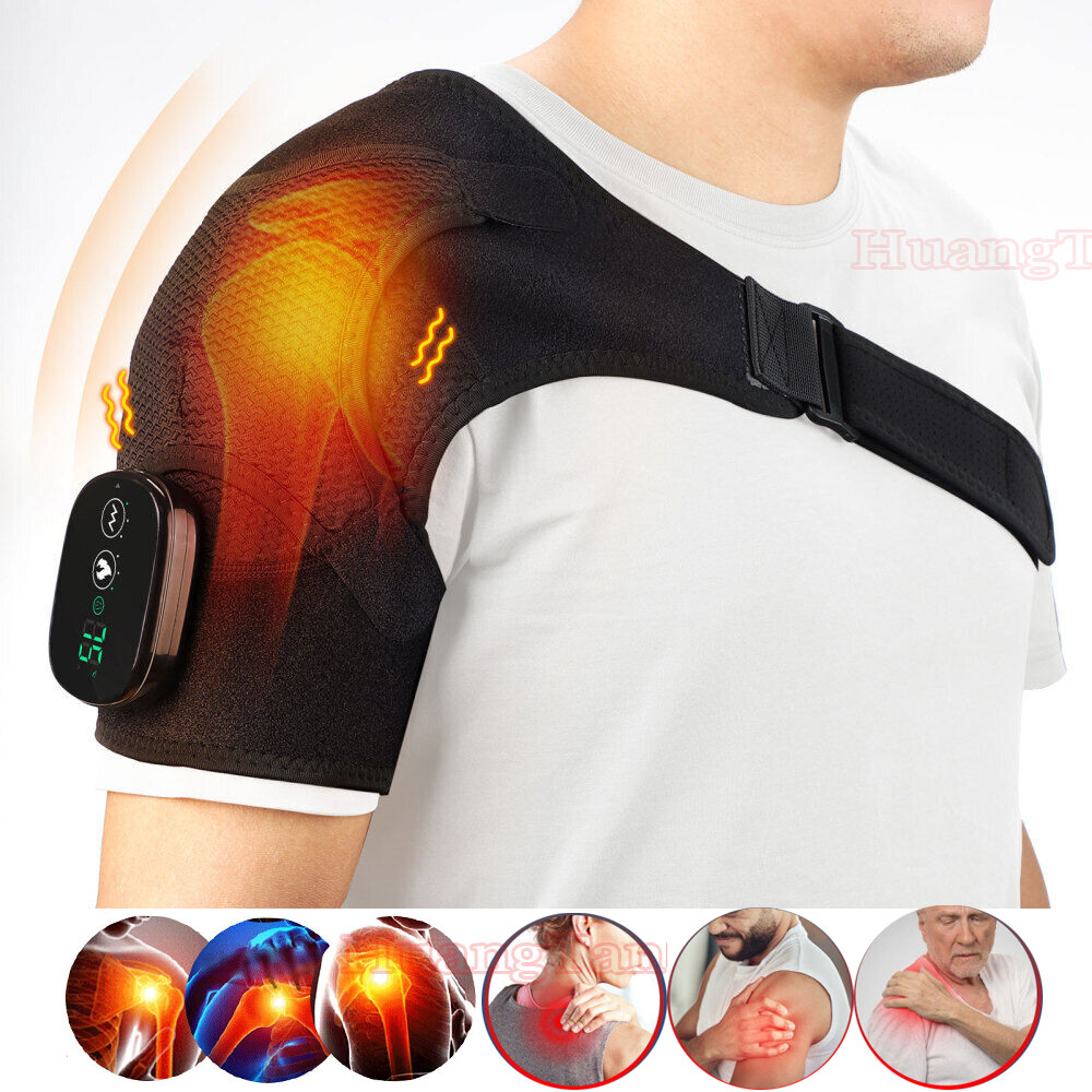 Electric 3 Levels Heated Shoulder Massager Brace Vibration Therapy Pain Relief