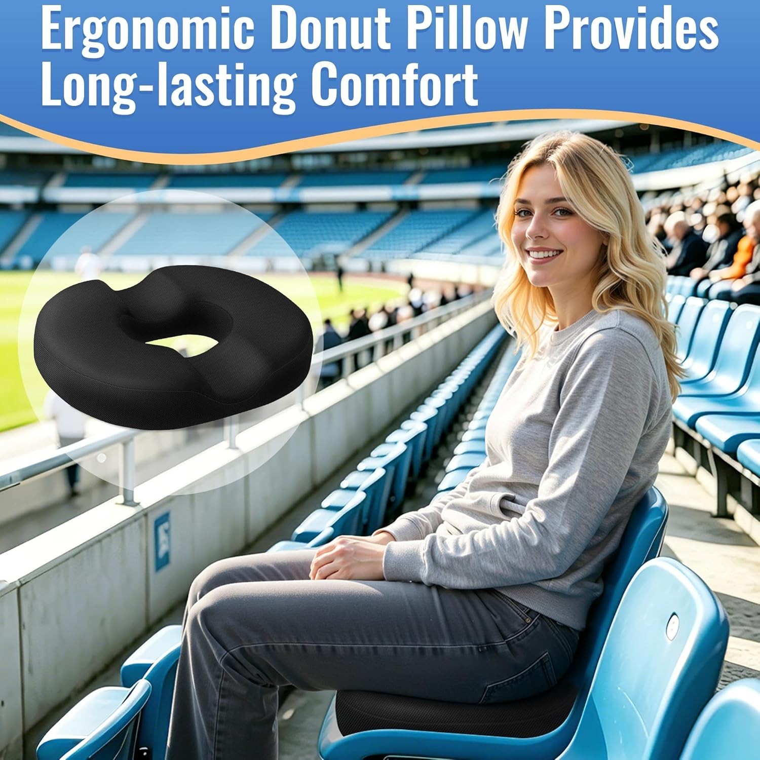 CloudBliss Donut Pillow Memory Foam Seat Cushion Tailbone Relief Black