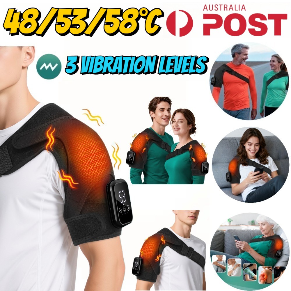 USB Heated Shoulder Brace Heating Support Muscle Massage Warm Massager Wrap Pads