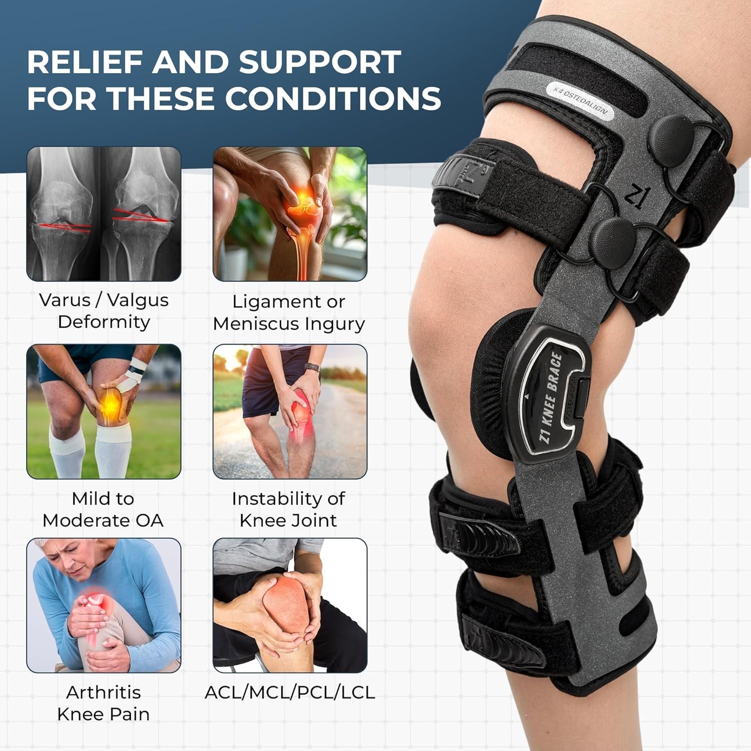 Z1 K4 OsteoAlign Hinged Knee Brace Knee Support for ACL, MCL, Ligament Sports xl