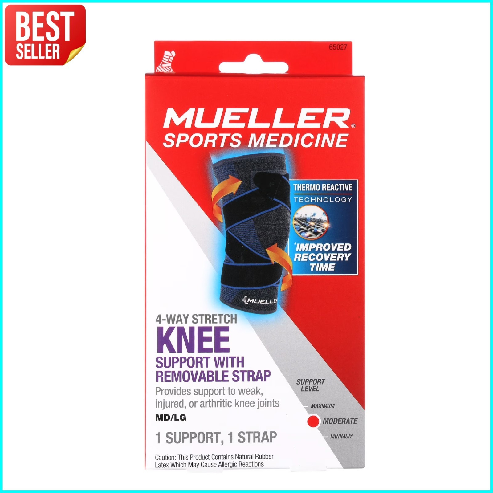 Mueller FIR 4 Way Stretch Knee Support Brace w Straps MD LG Sports