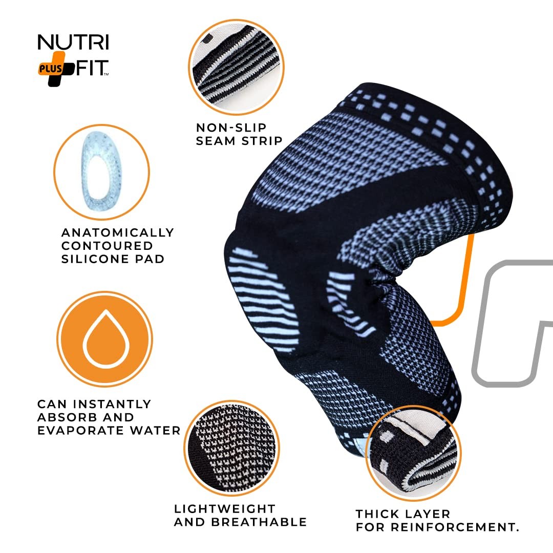 NUTRI PLUS FIT Knee N Compression Sleeve With Medical Grade Medium, Gray