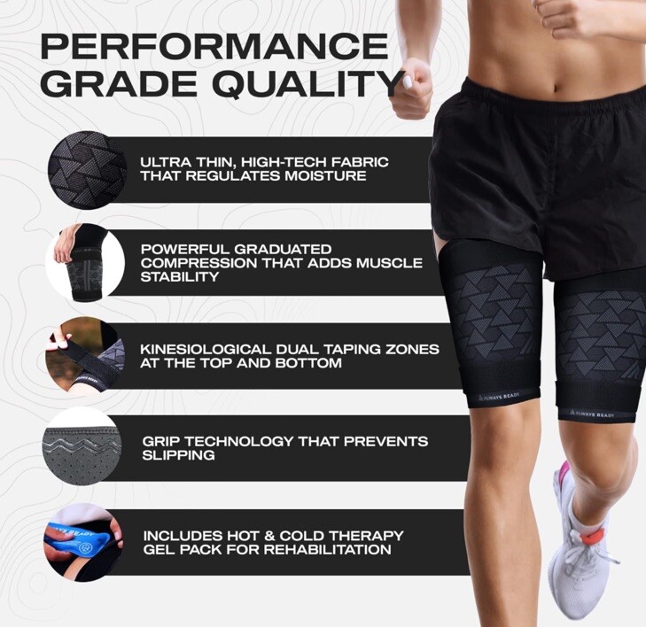 Always Ready Thigh Compression Support Sleeve (2 Per Pack) Hot & Cold Gel XXL