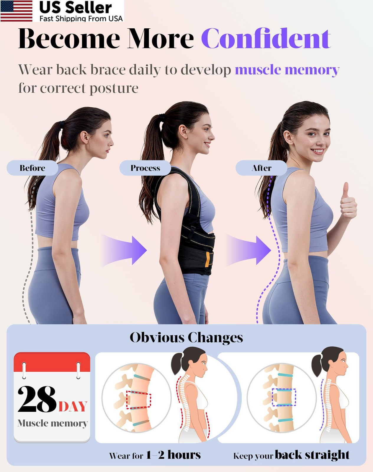 Posture Corrector for Women and Men, 5 Full Back Support Small, Black Yellow