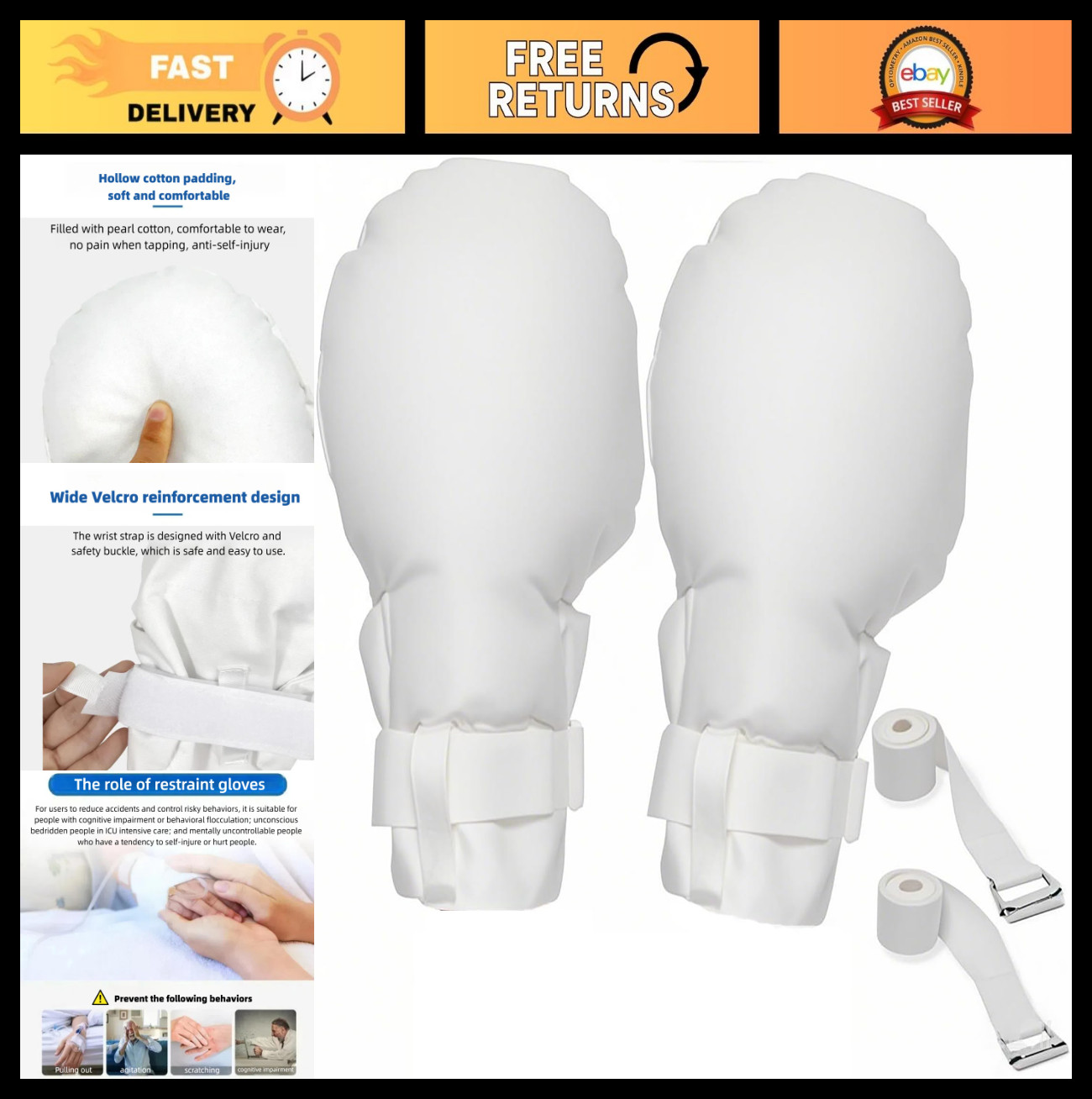 2PCS Elderly Dementia Restraint Gloves – Comfort Padding, Double Security Mitts