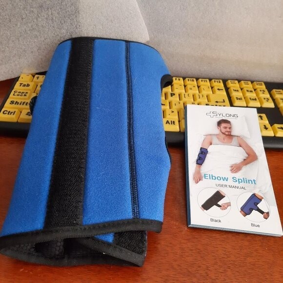 Sylong Elbow Splint Brace Cubital Tunnel Syndrome Night Sleep Support Blue L/XL