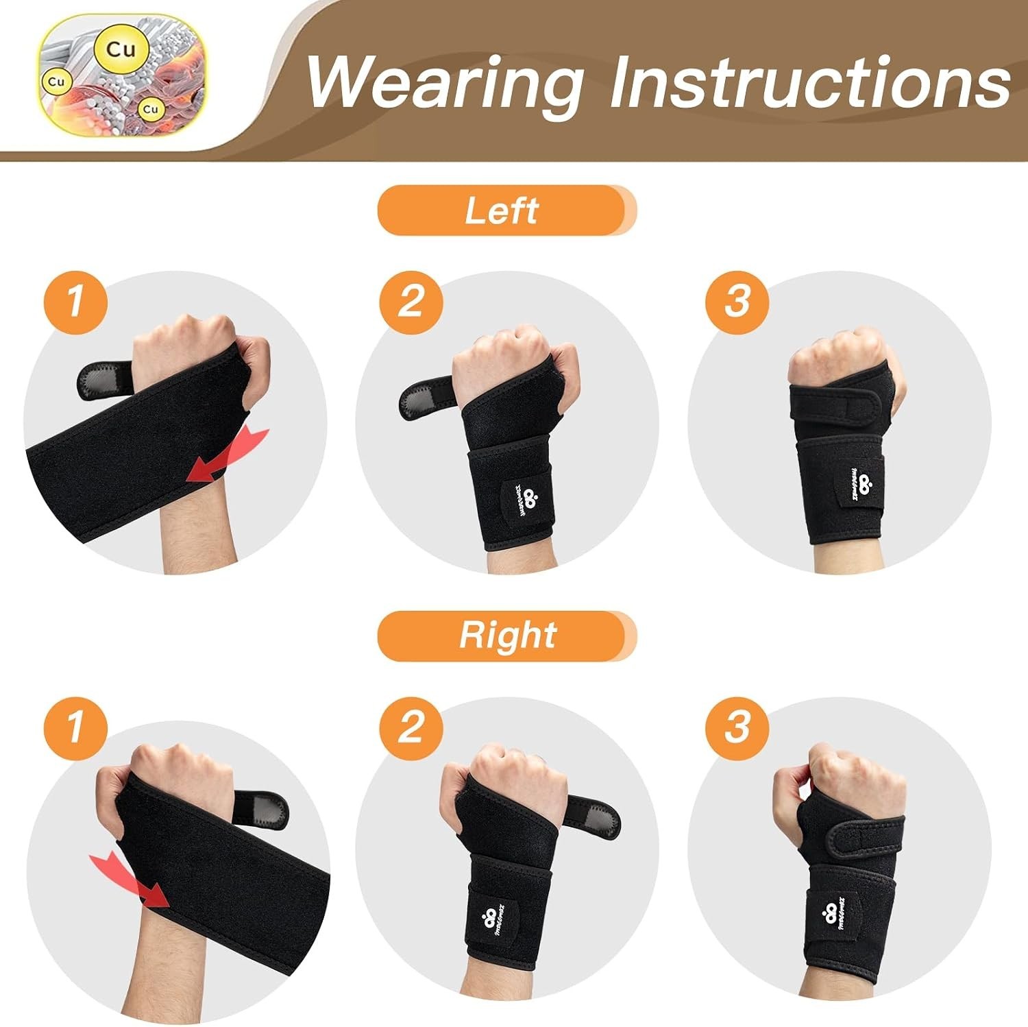 2 Pack Copper Wrist Brace Support for Pain Relief – Adjustable & Breathable