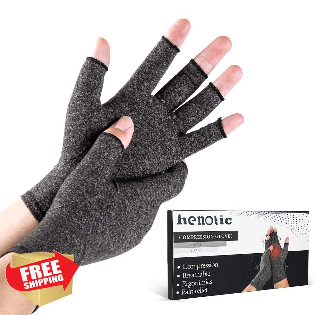 HENOTIC 2 Pairs Fingerless Arthritis Compression Gloves Men Women Carpal Tunnel
