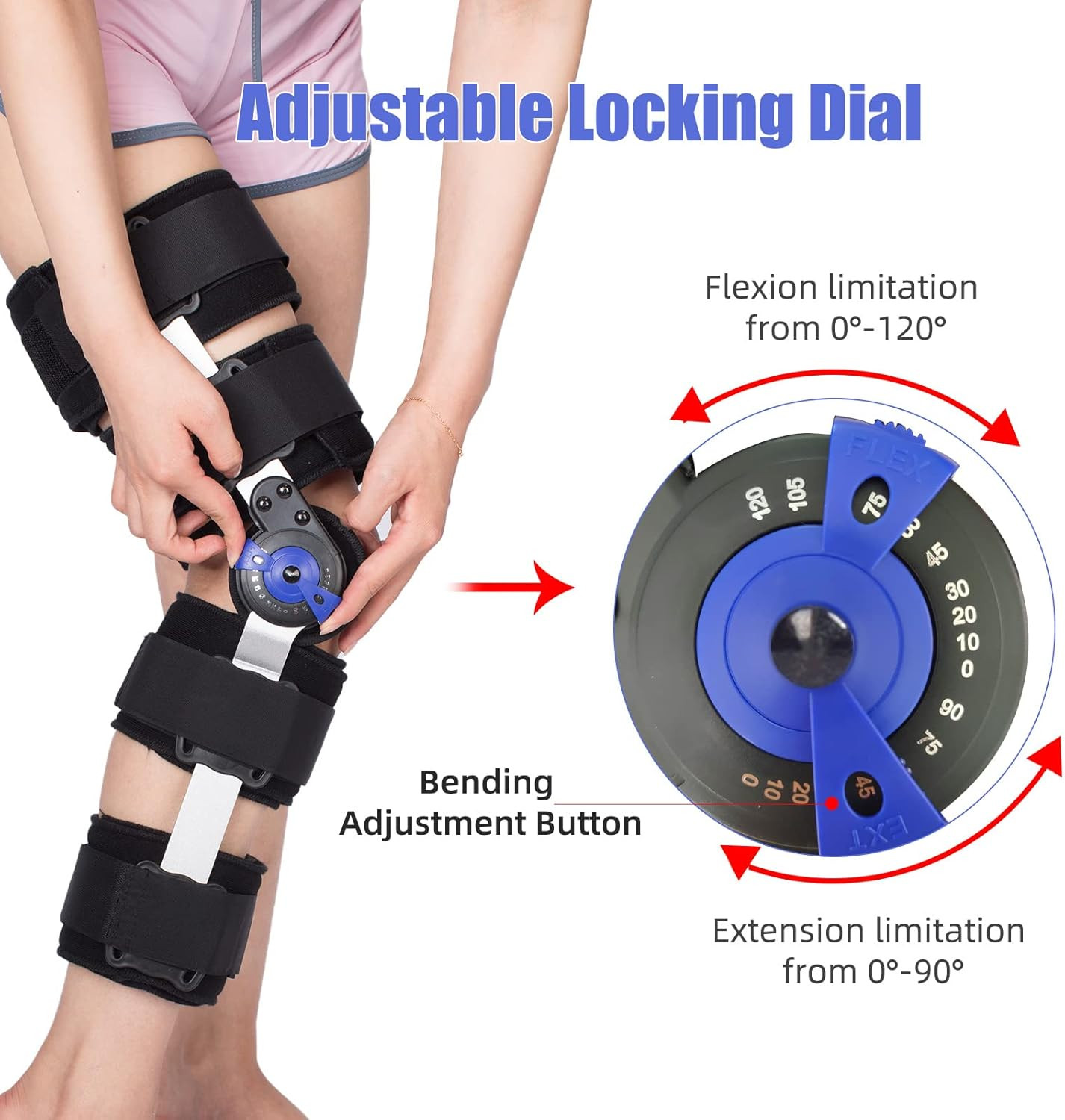 Hinged ROM Knee Brace Post Op Knee Brace Adjustable Knee Immobilizer Support wit