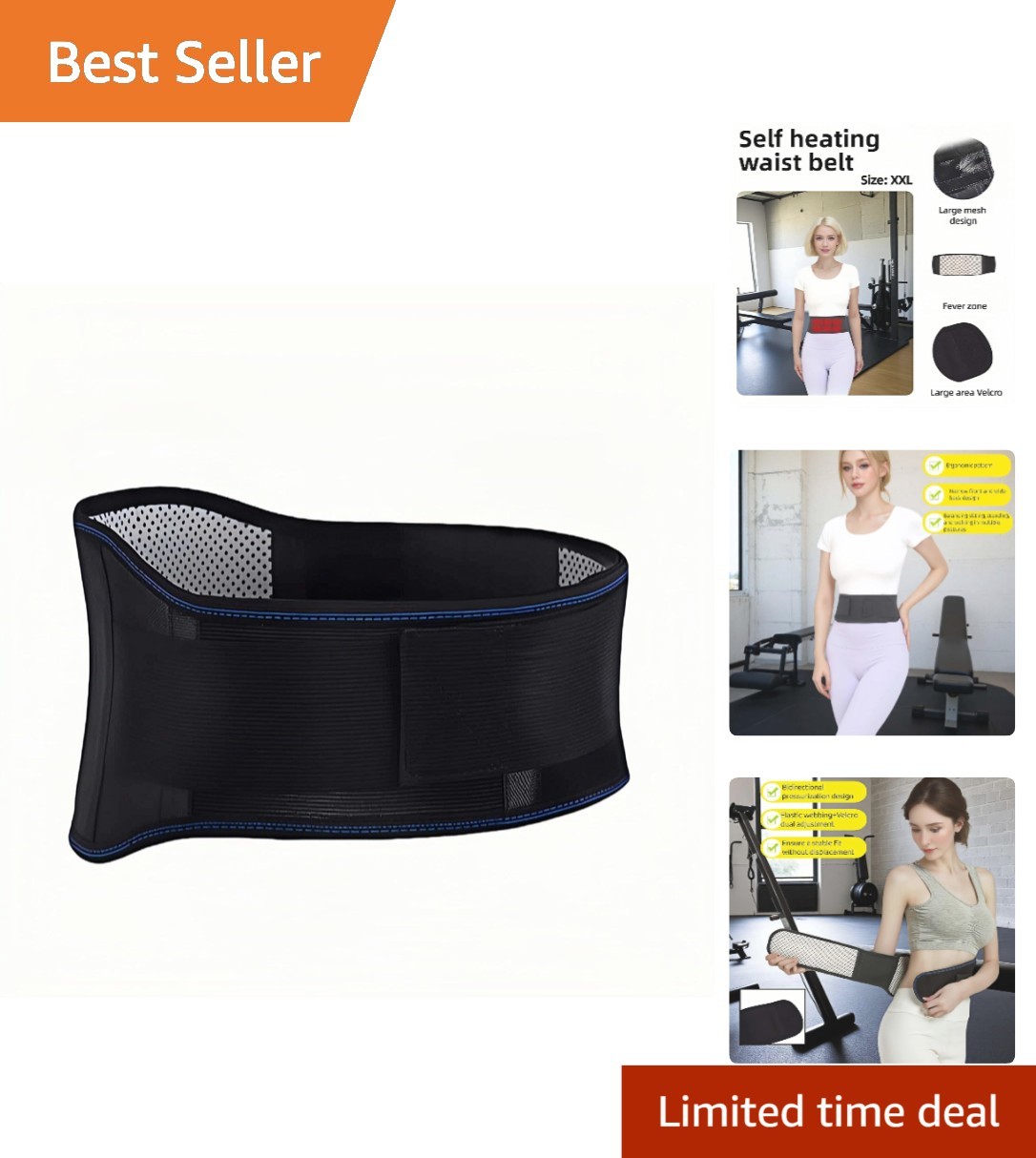 Self-Heating Lumbar Support Strap – Adjustable Back Brace for Ultimate Comfort