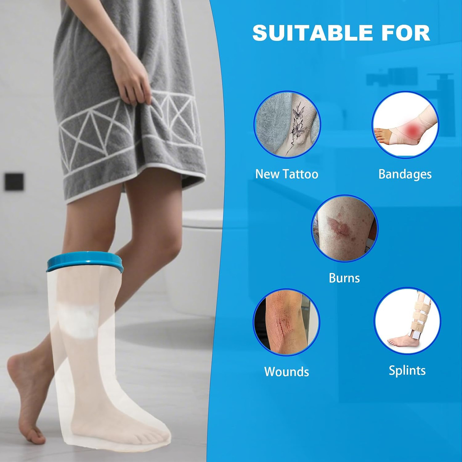Waterproof Leg Cast Cover for Showering Reusable Adult Short Leg Protector Cast