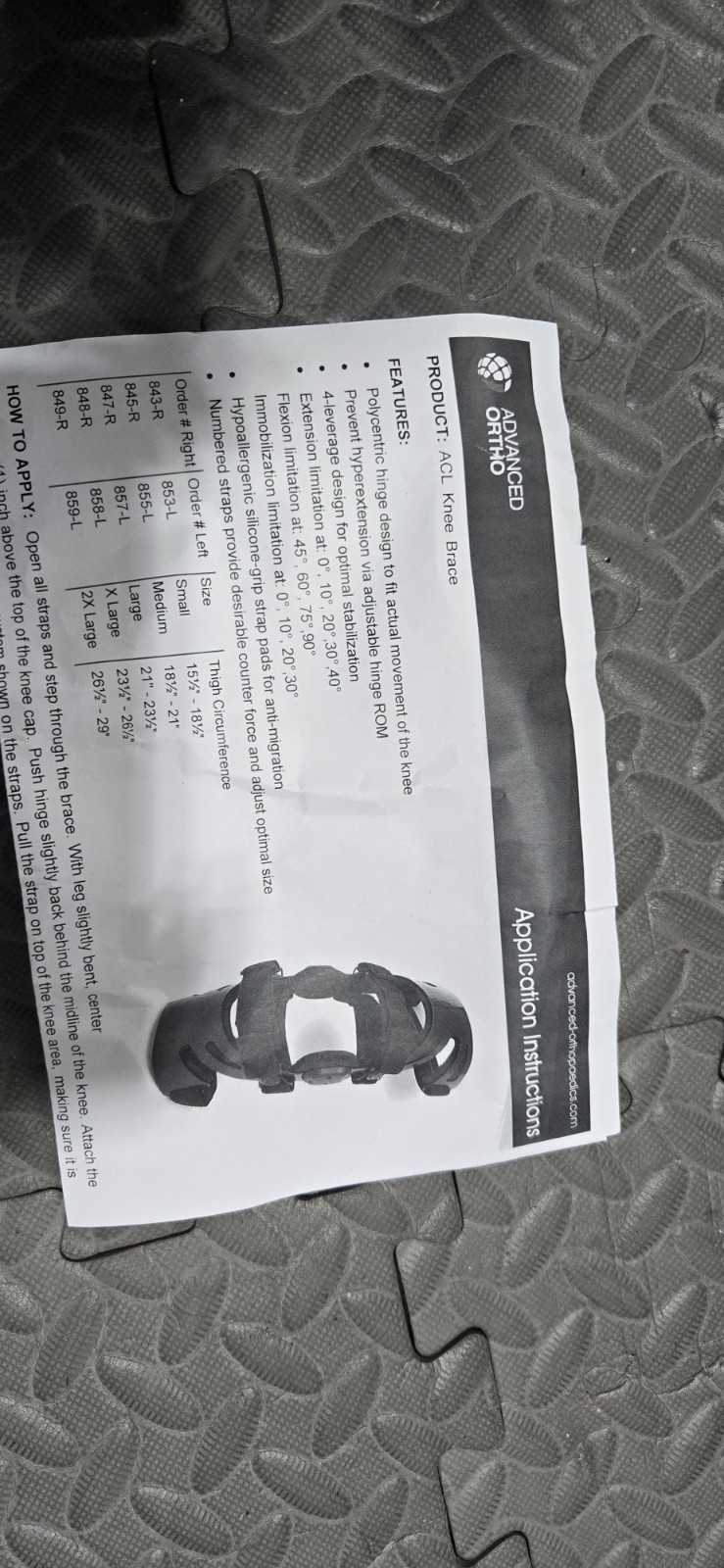 Advanced Ortho Hinged ROM Post Op Right Medium Knee Brace Immobilizer ACL L1845